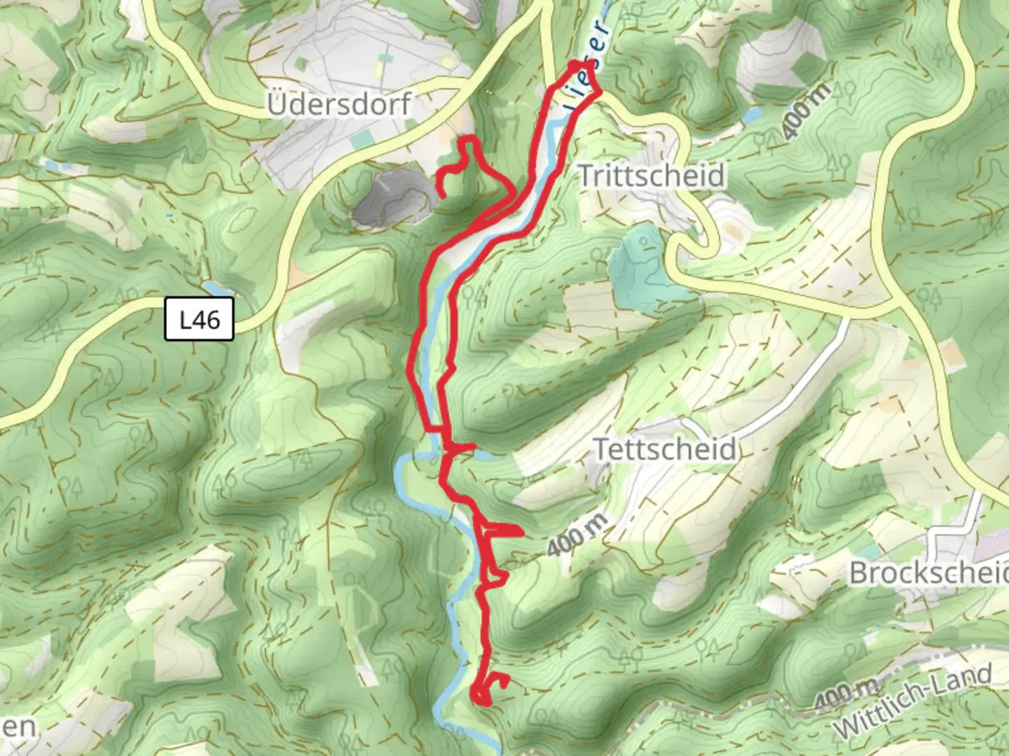 An image depicting the trail Tettscheider Stausee via Lieserpfad and Wasserfallweg and its surrounding area.