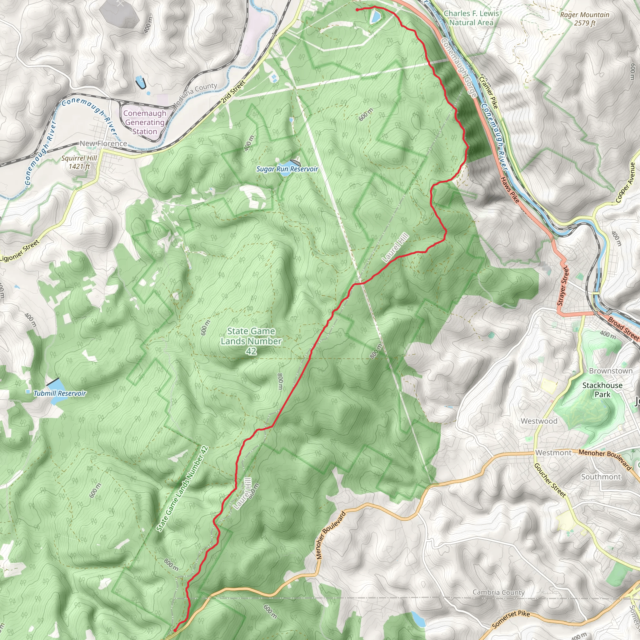 Laurel Highlands Ridge Trail mobile static map