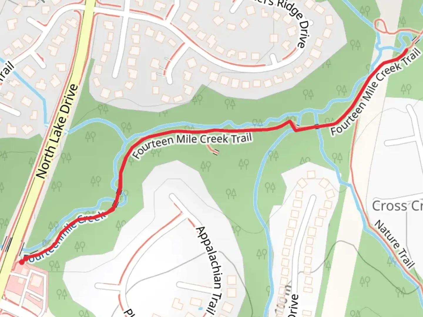 An image depicting the trail Fourteen Mile Creek Trail and its surrounding area.