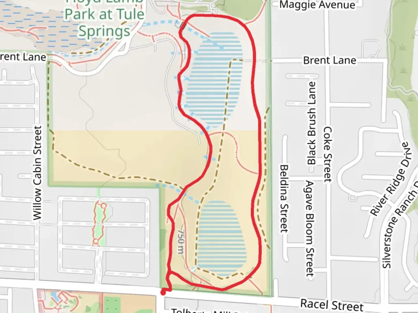 An image depicting the trail Floyd Lamb Park Loop and its surrounding area.