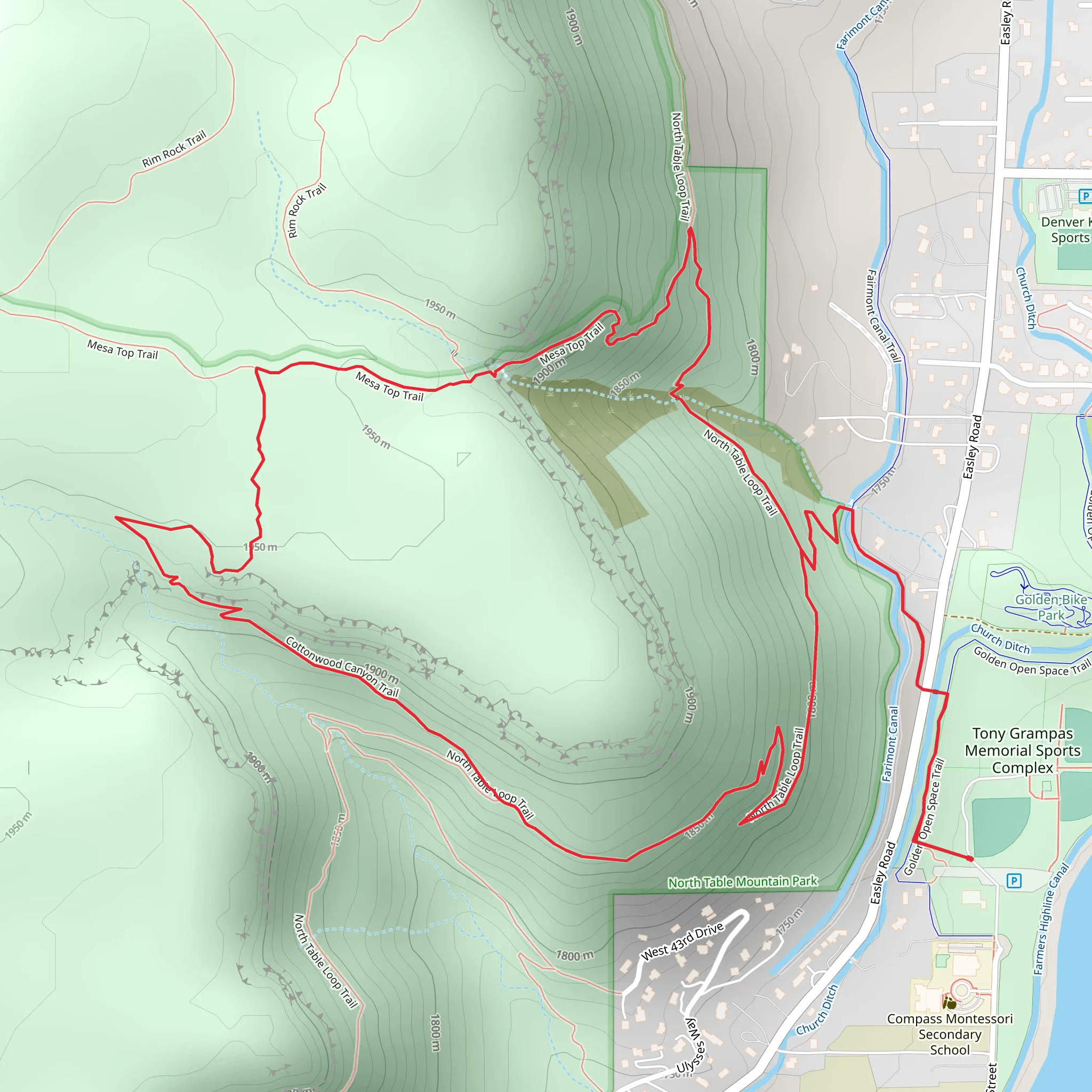 North Table, Mesa Top and Golden Open Space Loop Trail mobile static map