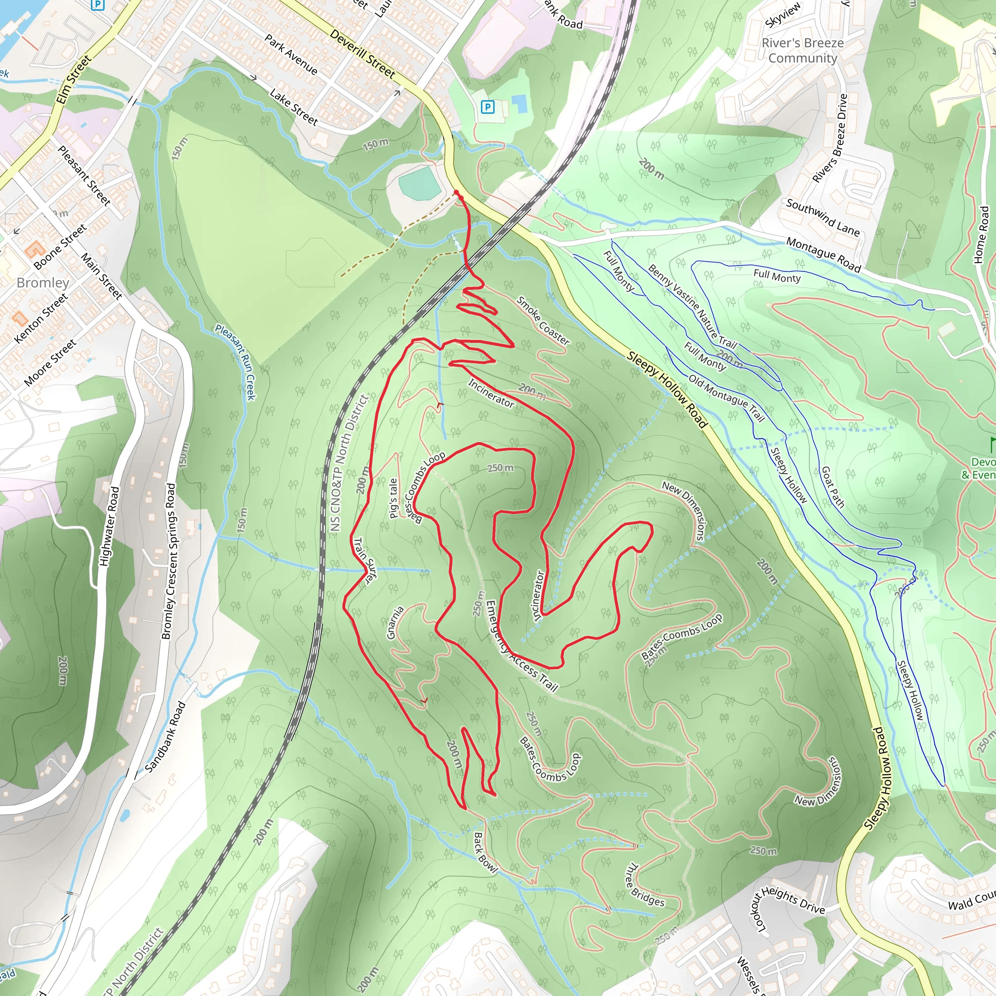 Incinerator, Bates-Coombs and Train Surfer Loop mobile static map