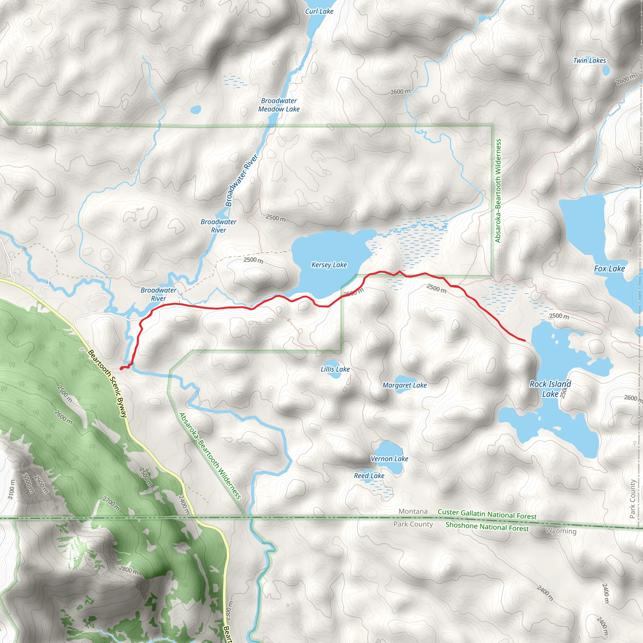 Rock Island Lake and Kersey Lake via Russell Trail mobile static map