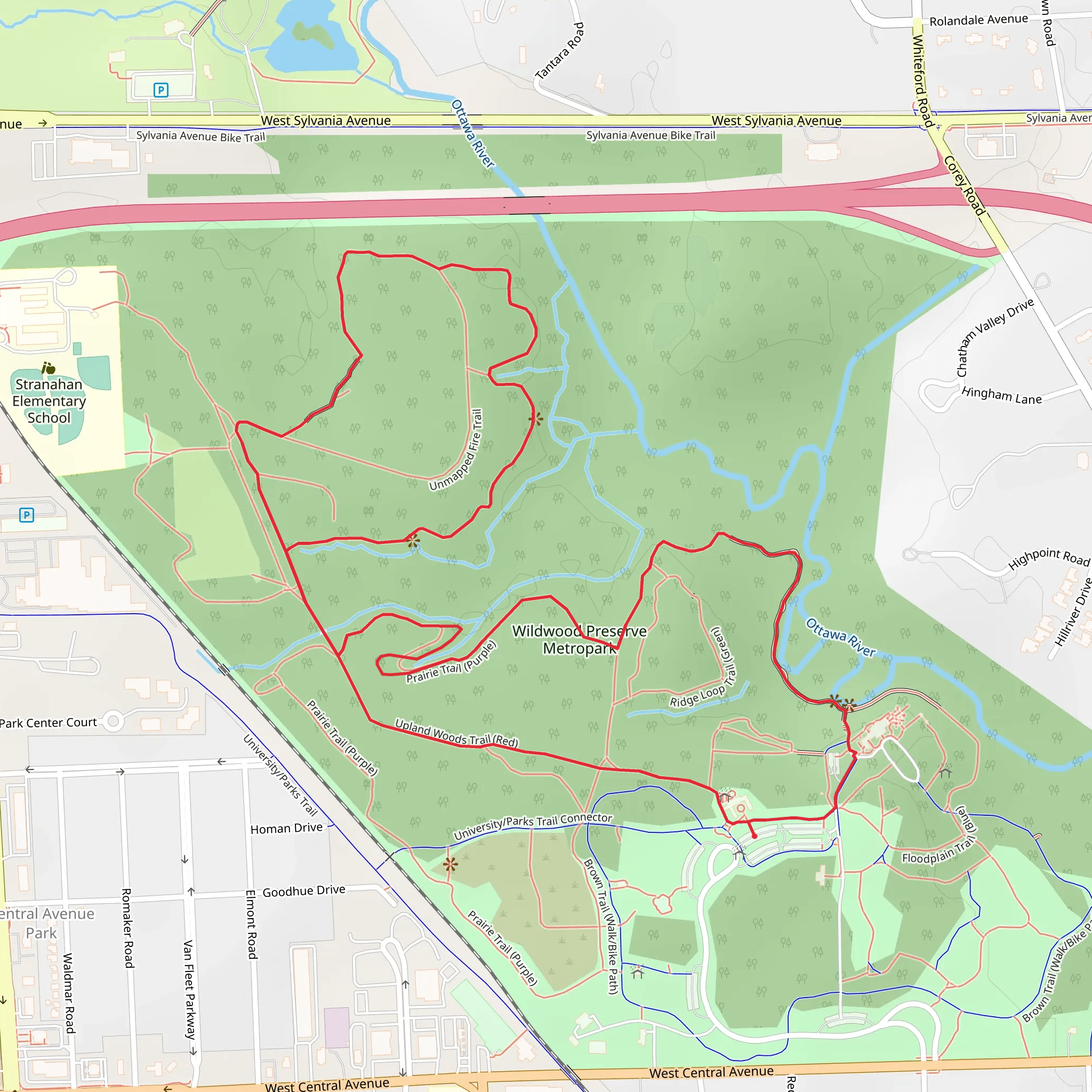 Upland Woods and Prairie Loop Trail - Wildwood Preserve Metropark mobile static map