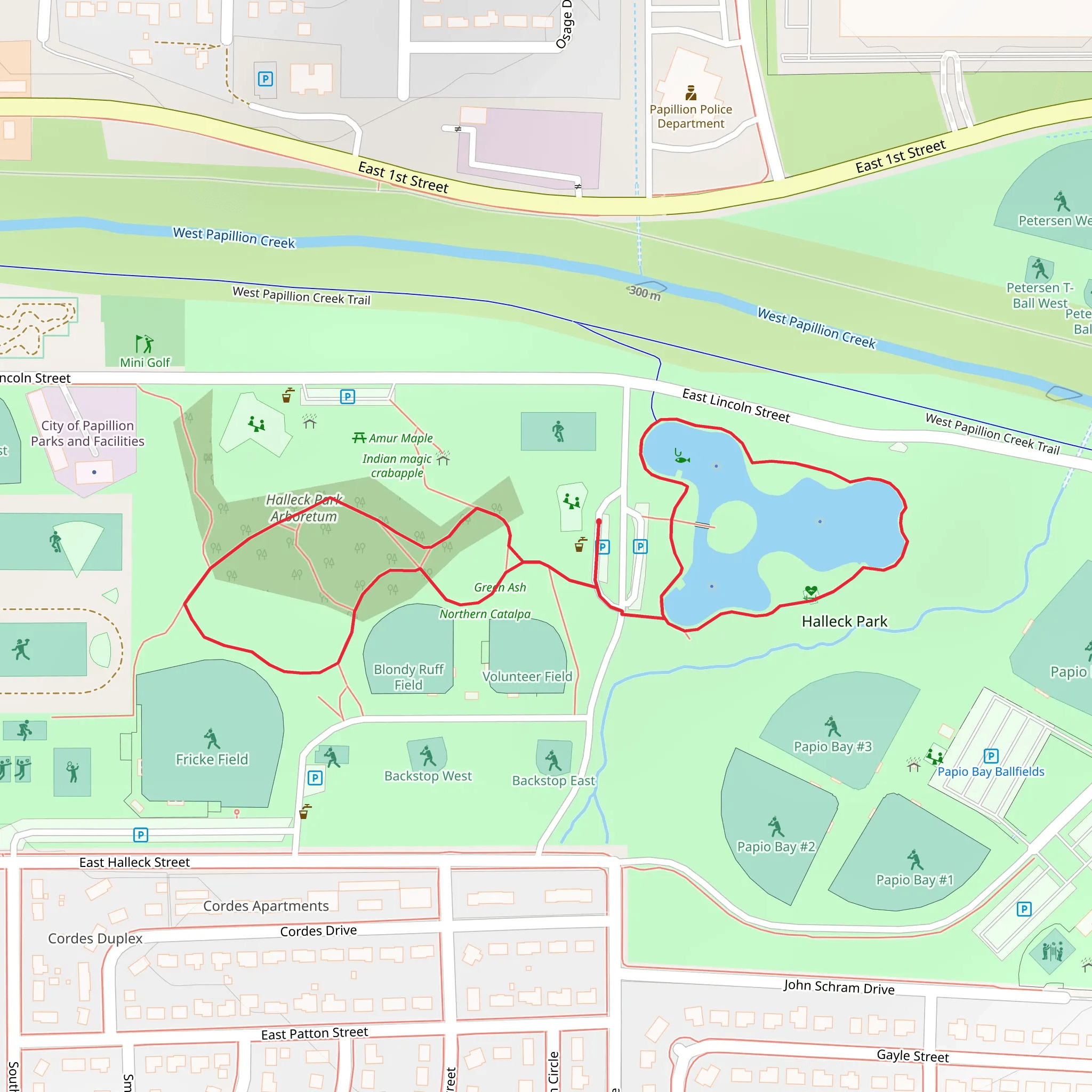 Halleck Park and Papillion Lake Loop mobile static map