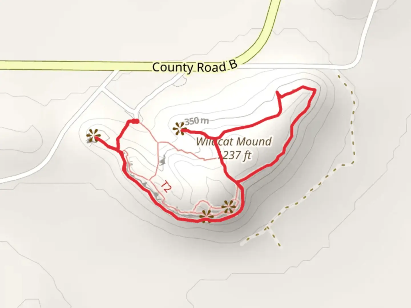An image depicting the trail Wildcat Mound, Wildcat Ridge and Wildcat Base Trail and its surrounding area.