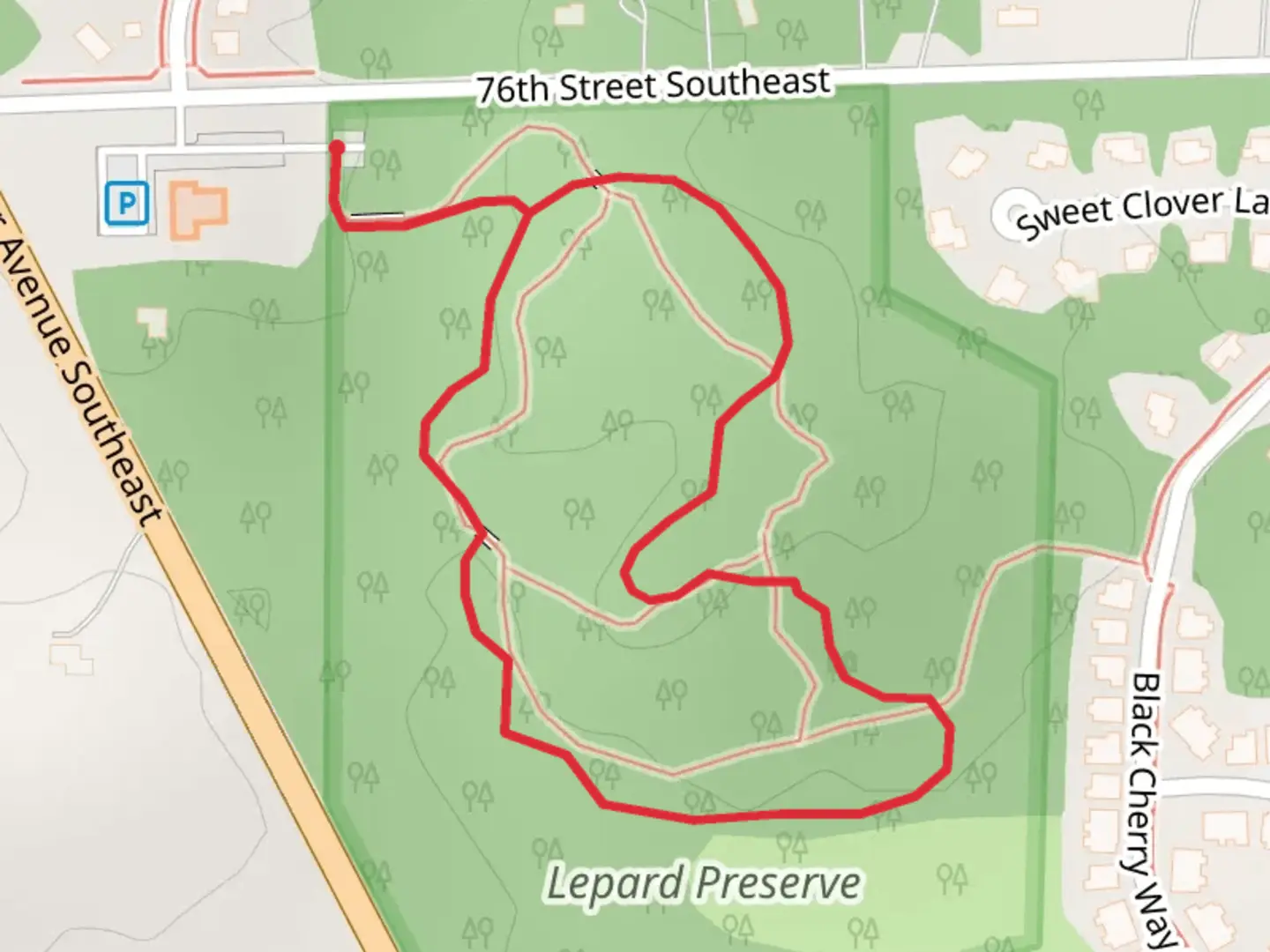 An image depicting the trail Lepard Preserve Loop and its surrounding area.