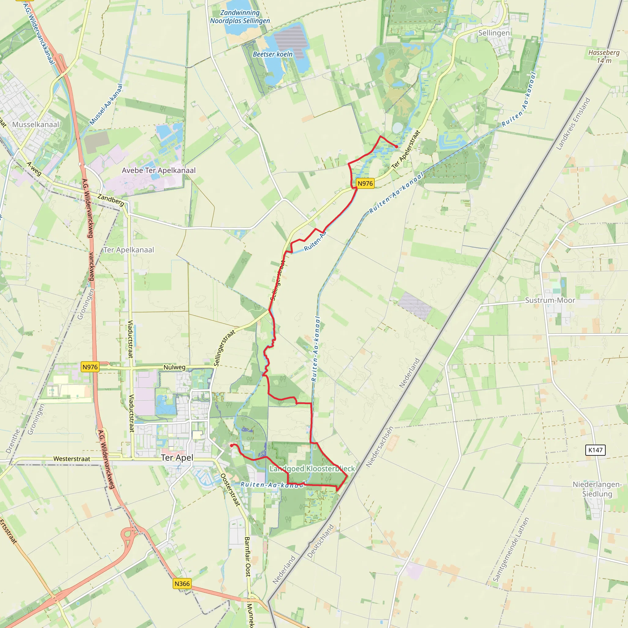 Laude to Ter Apel via Noaberpad and Westerwoldepad mobile static map