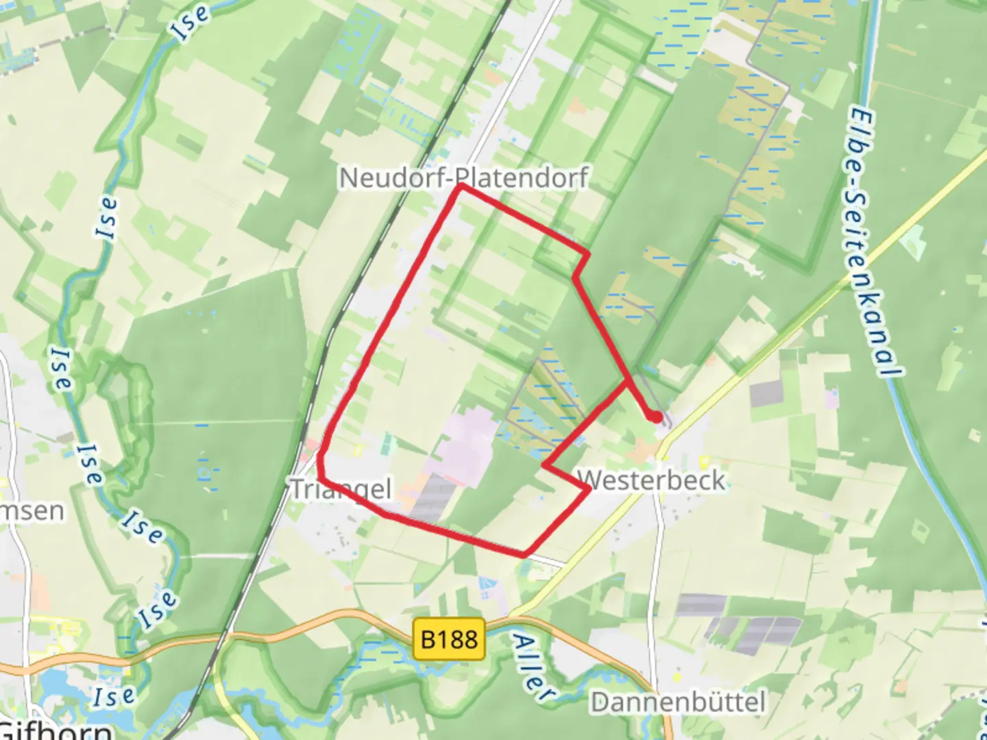 An image depicting the trail Dorfstrasse and Wander Moor ZeitReise and its surrounding area.