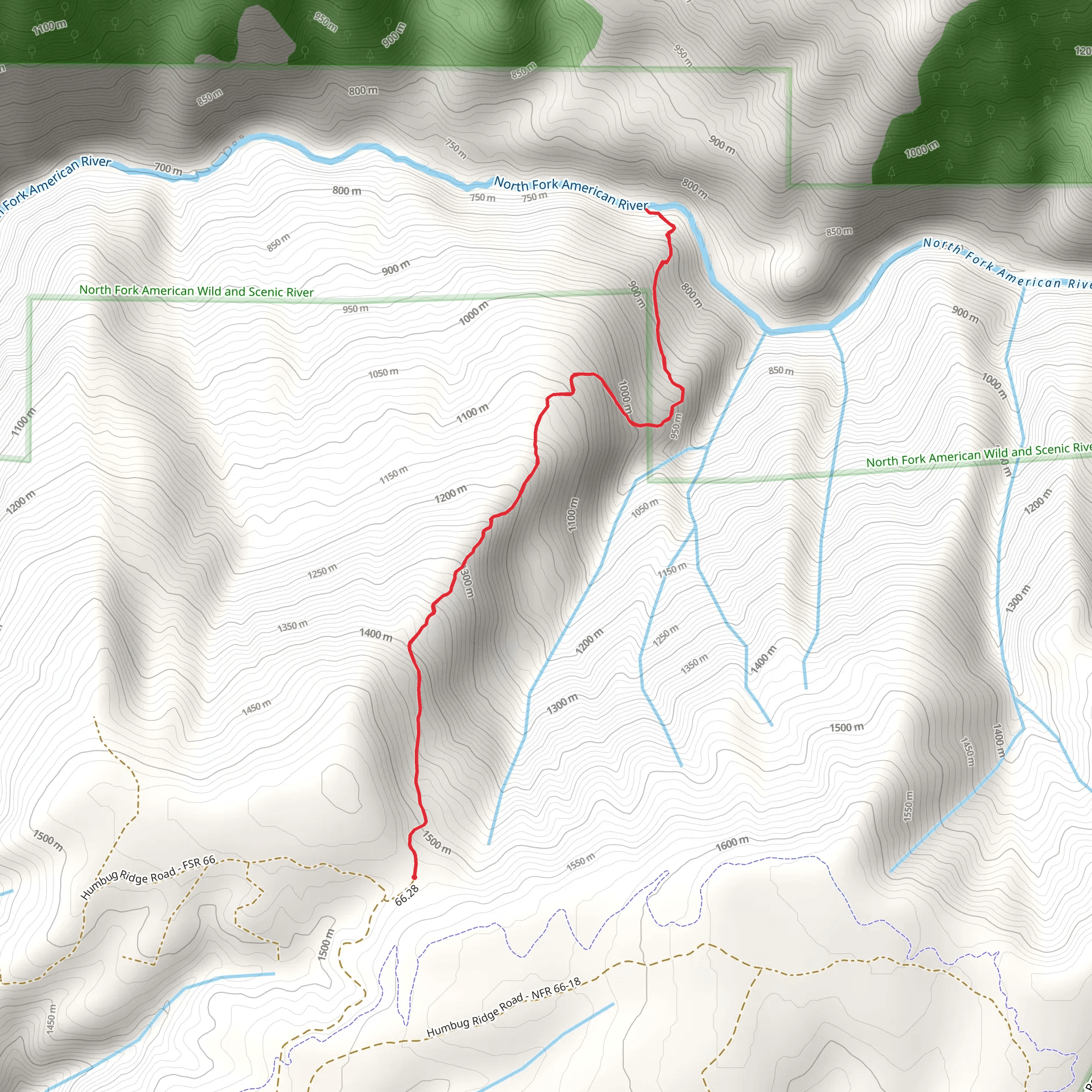 North Fork American River Out and Back mobile static map