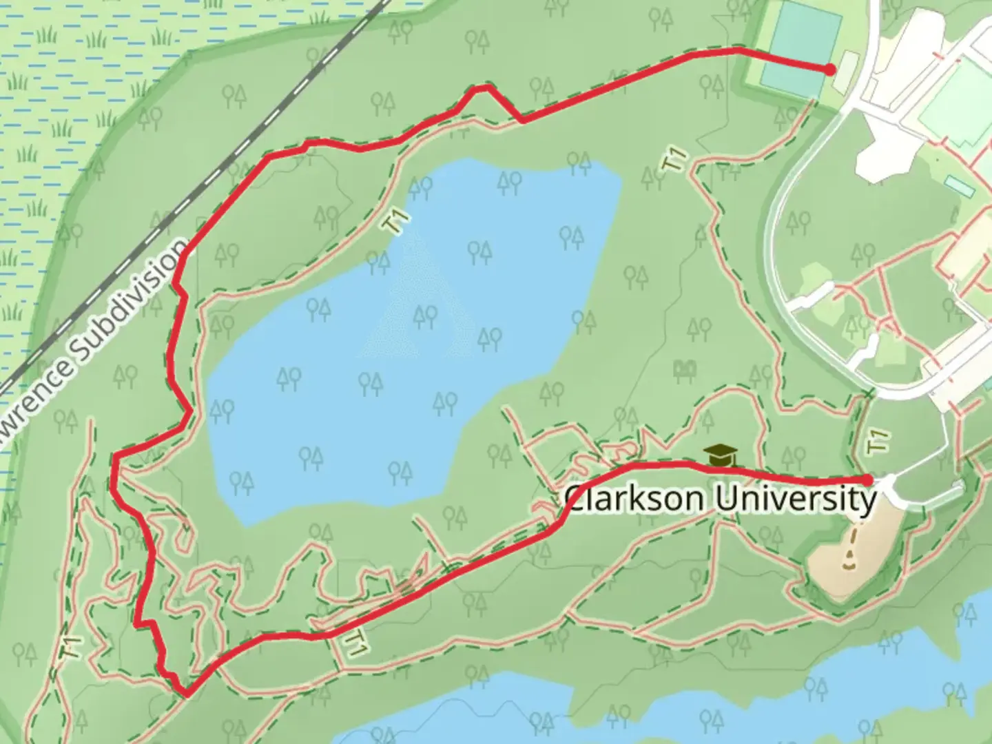 An image depicting the trail Clarkson University Trail - Secondary and its surrounding area.