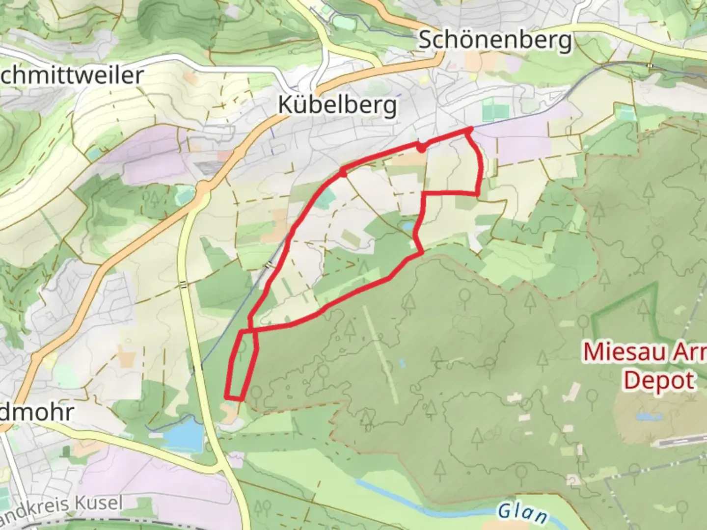 An image depicting the trail Keltensidl and Bahnhaus Loop and its surrounding area.