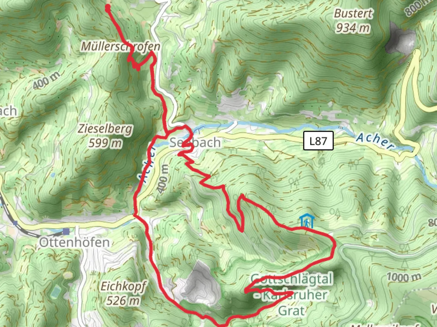 An image depicting the trail Grimmerswald and Eichhaldenfirst Loop and its surrounding area.