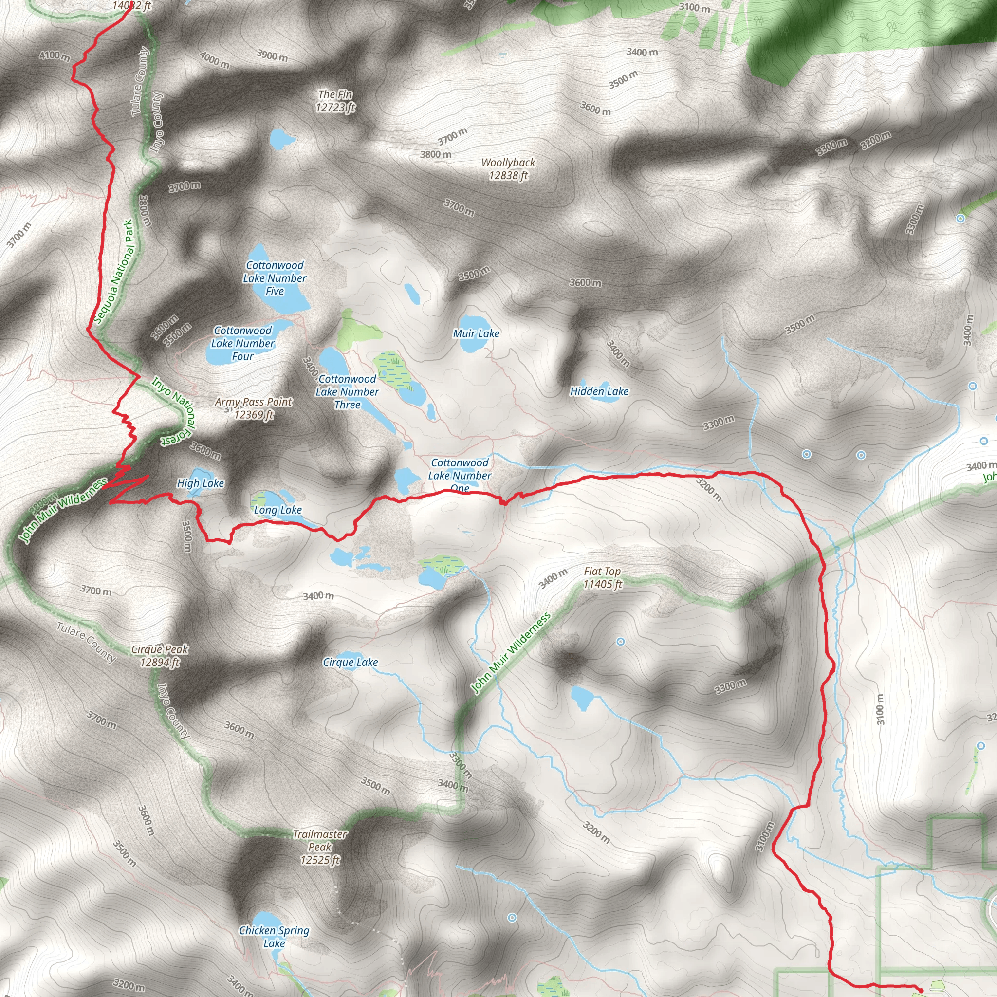 Mount Langley via New Army Pass Trail mobile static map