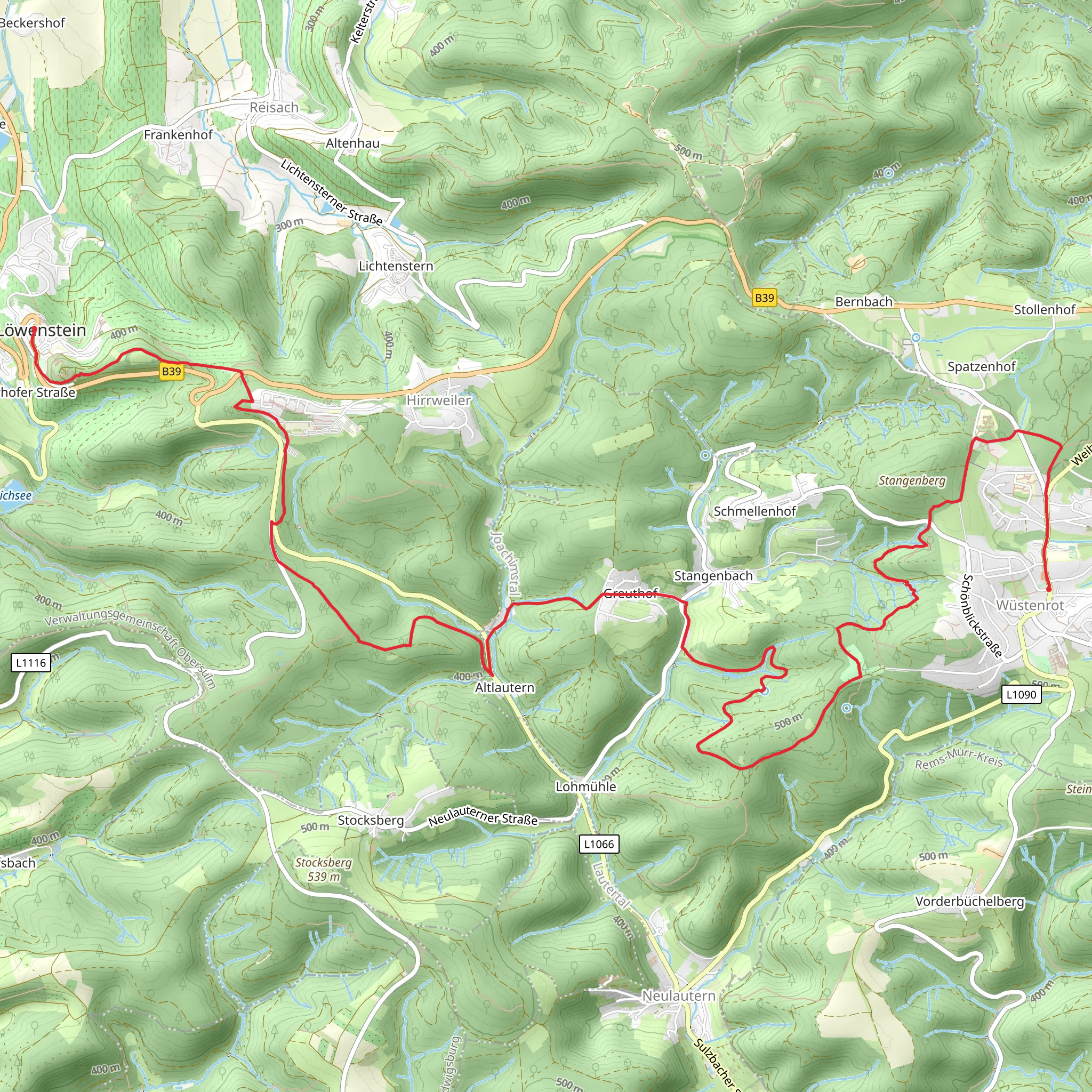 Wüstenrot to Löwenstein via Wüstenrot Rundwanderweg mobile static map