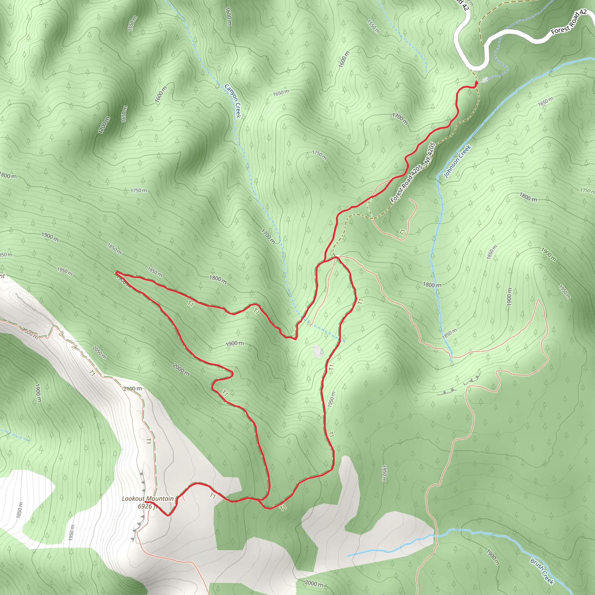 Lookout Mountain Trail and Mother Lode Mine Trail Loop mobile static map
