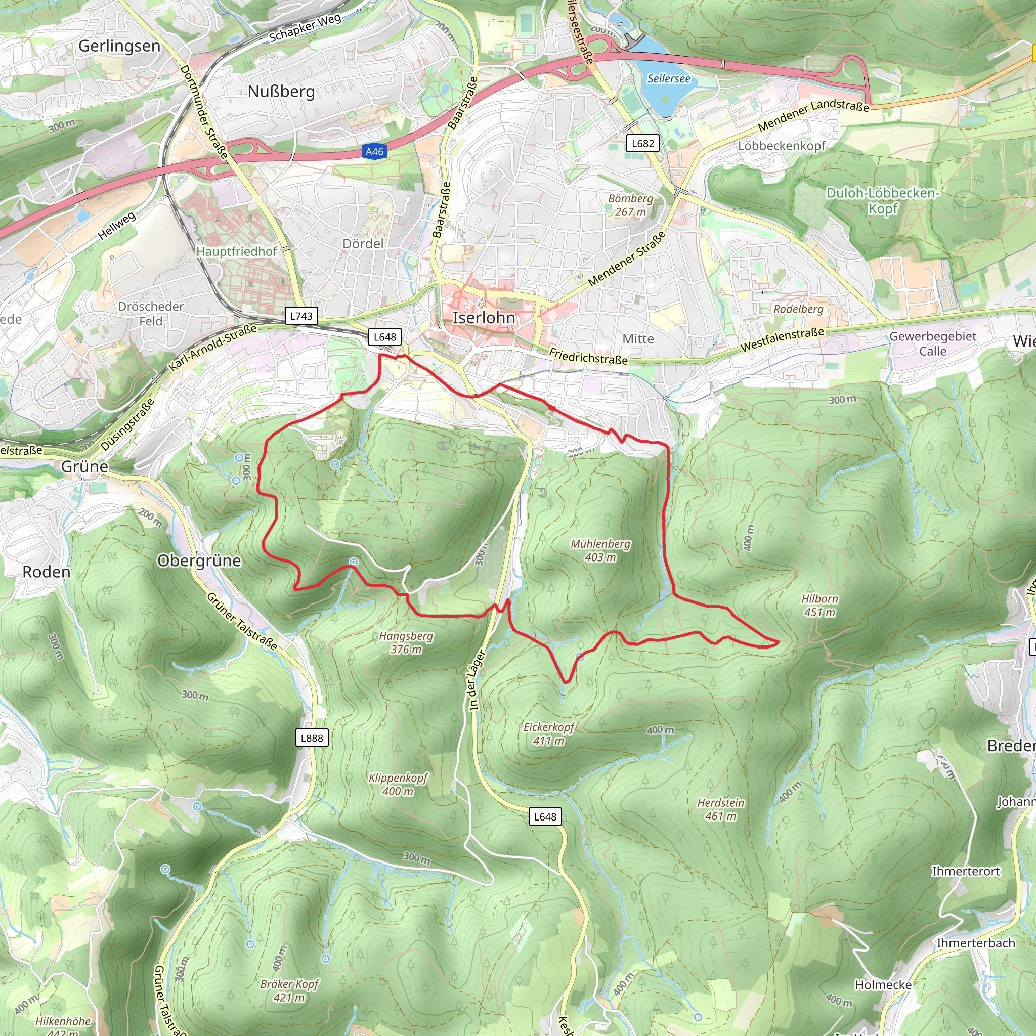 Iserlohn Rundweg 1 and 2 mobile static map