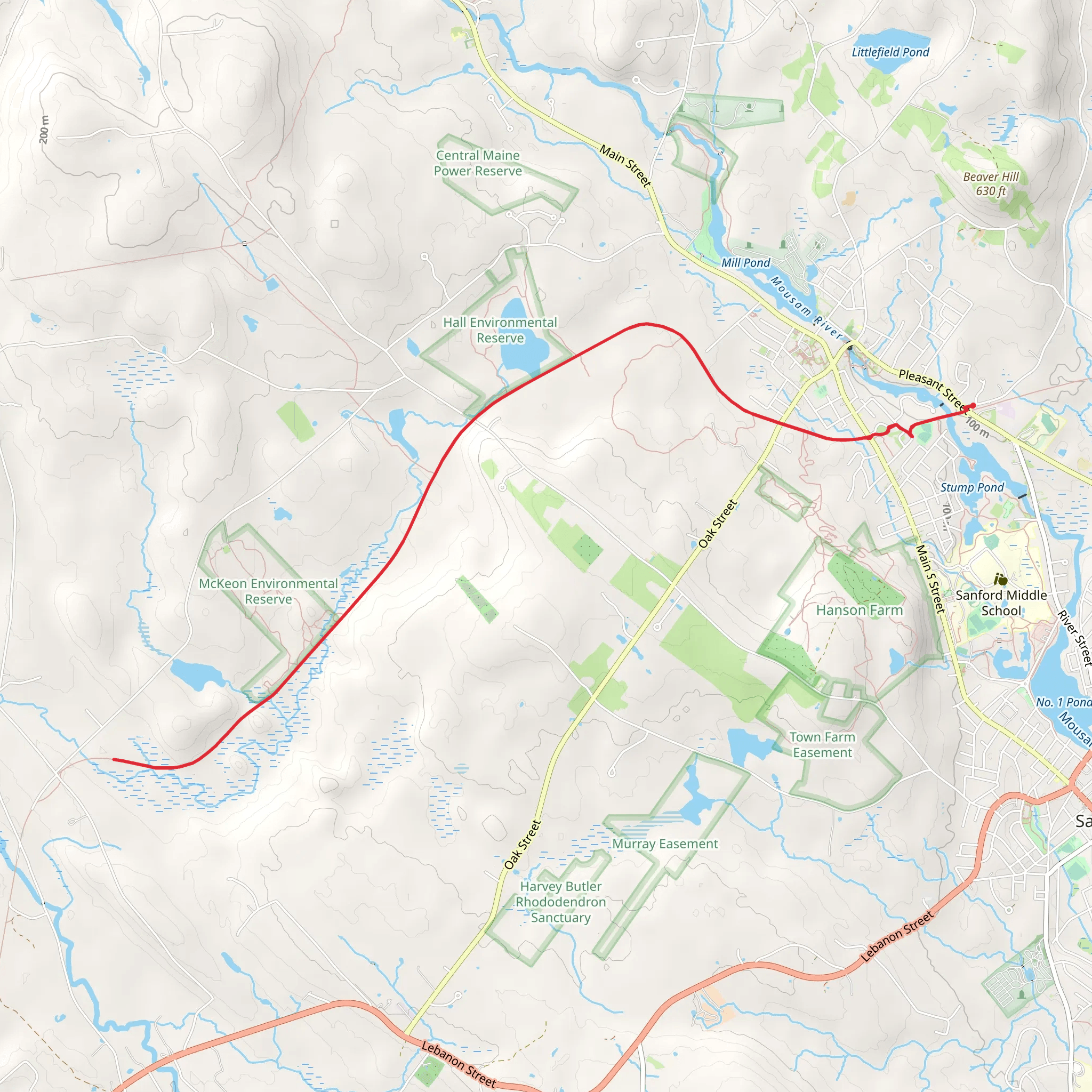 Deering Pond via Sanford Springvale Rail Trail mobile static map