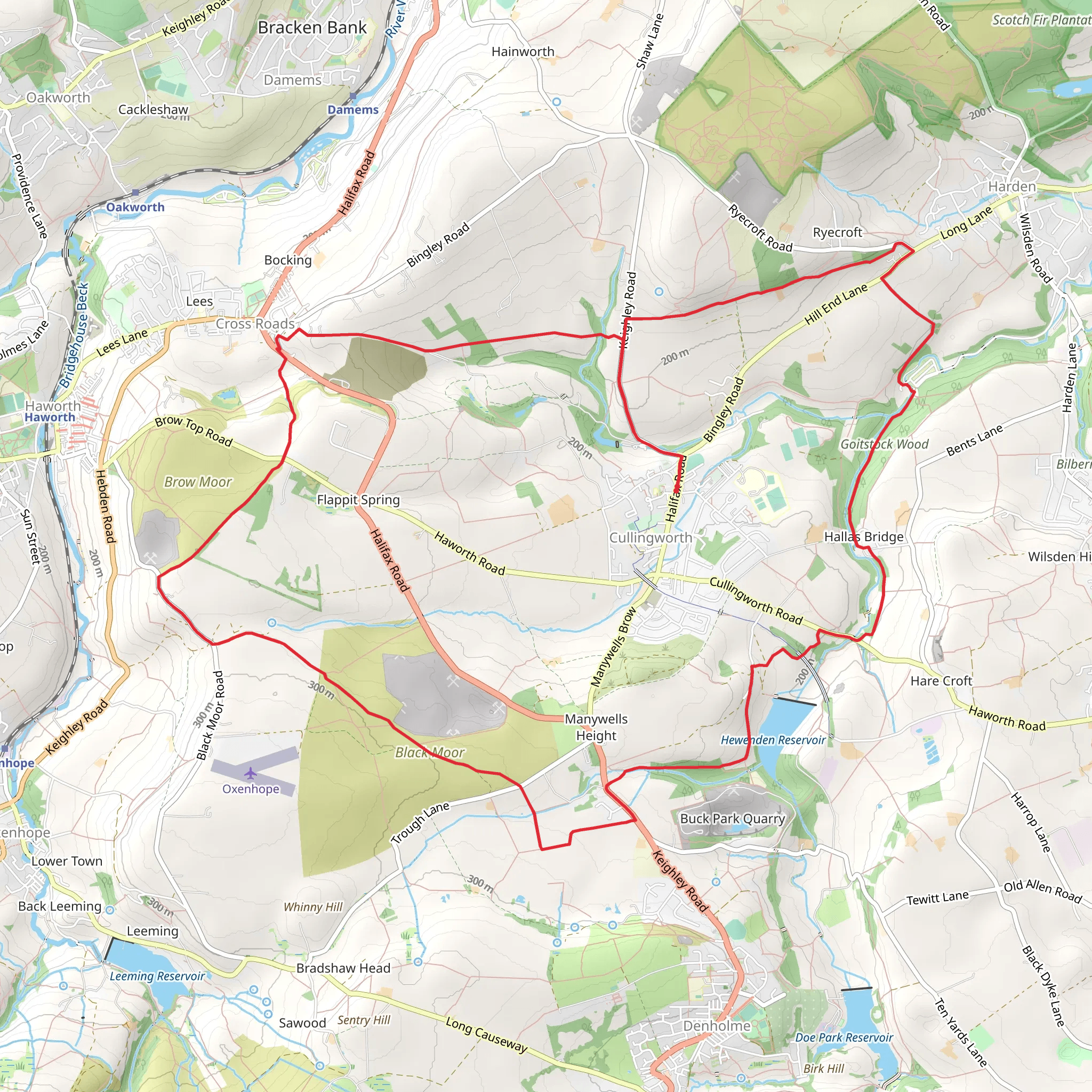 Black Moor, Hallas Rough Park and Hewenden Reservoir Loop mobile static map
