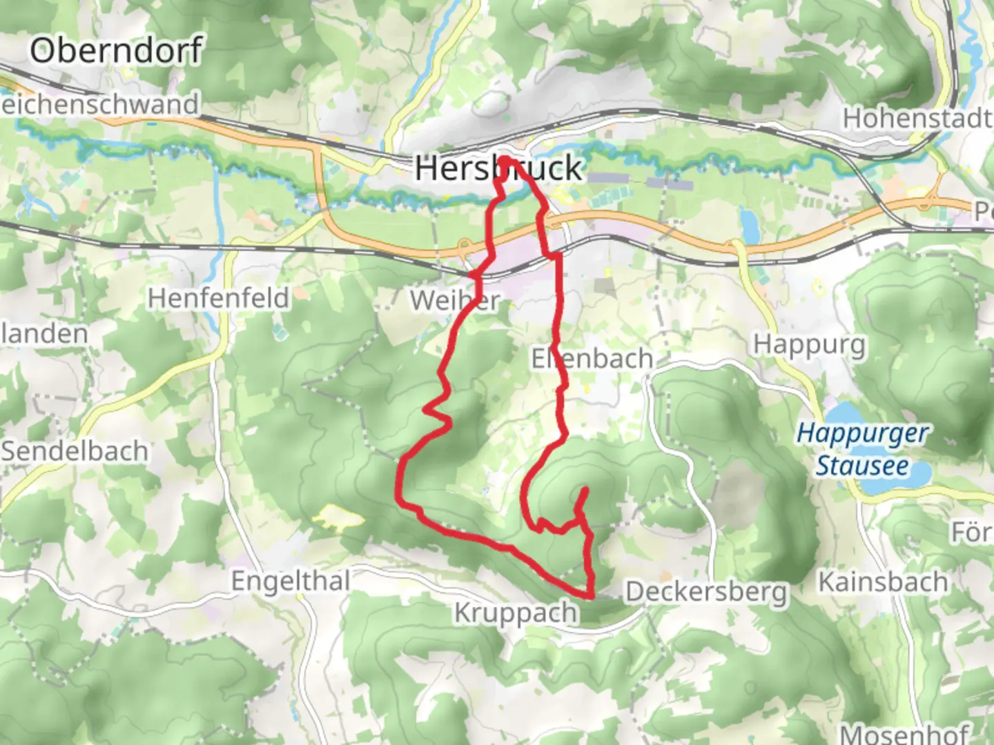 An image depicting the trail Arzberg via Hersbrucker Rundweg and Frankenweg Teil and its surrounding area.