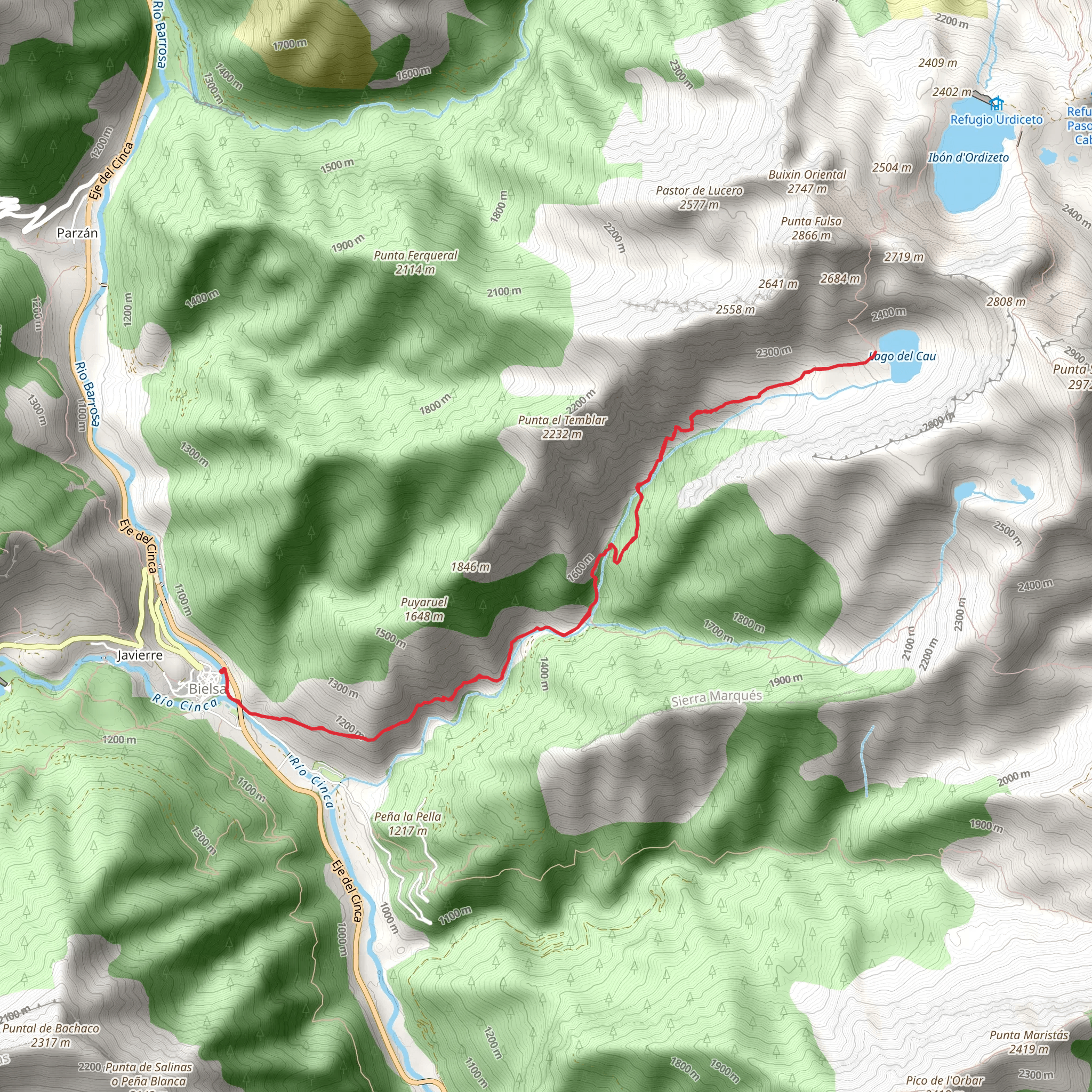 Bielsa - Ibón del Cau PR HU 136 mobile static map