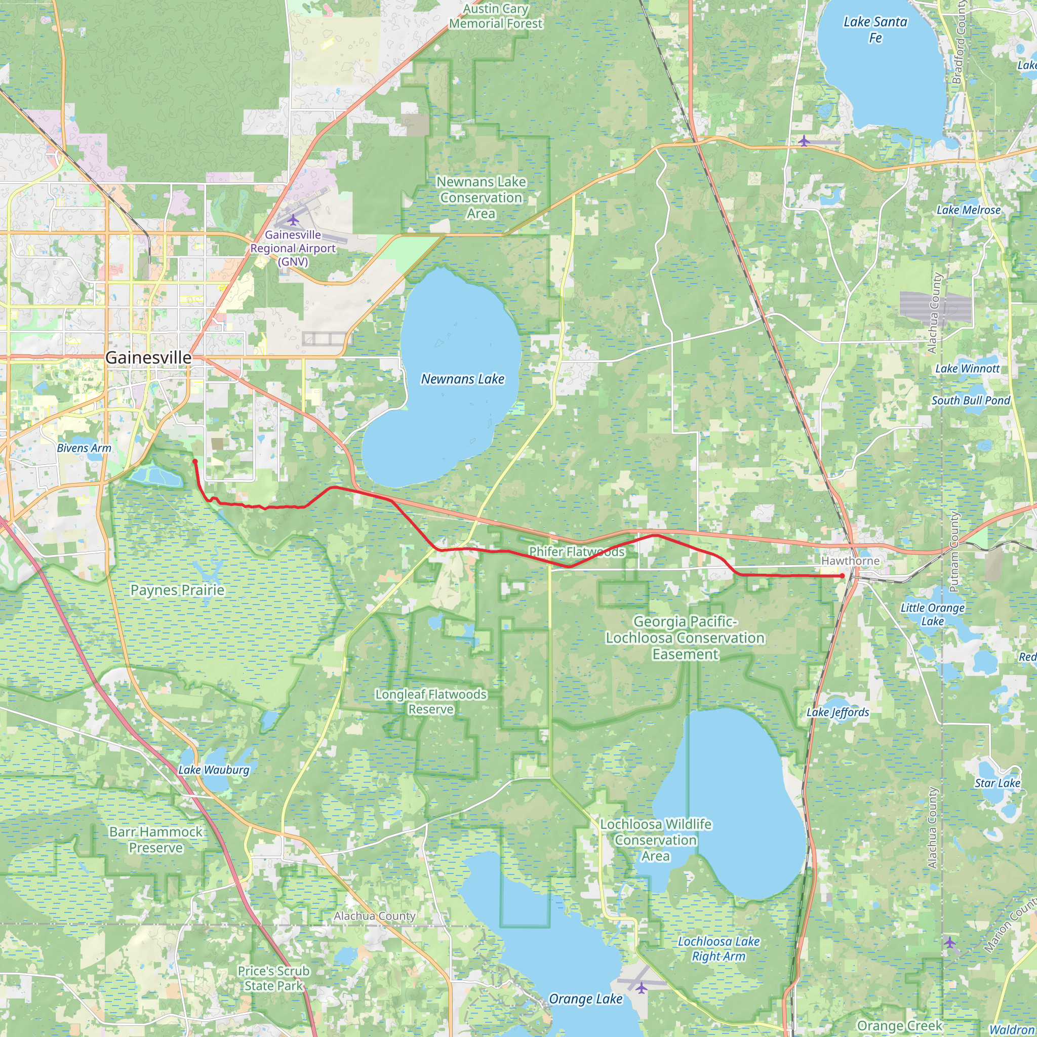 Gainesville-Hawthorne State Trail mobile static map
