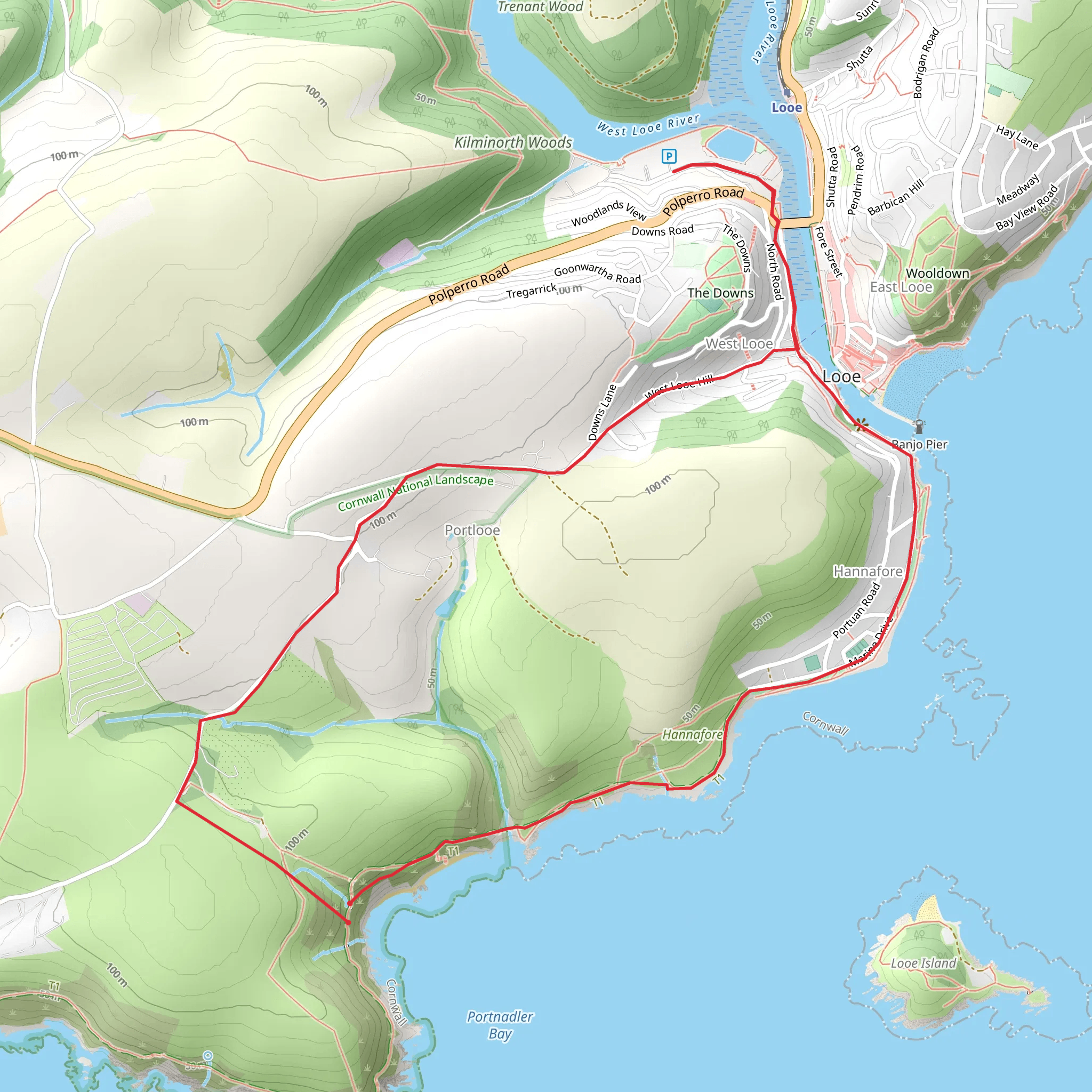 Trelawne - West Looe and Hendersick Walk mobile static map