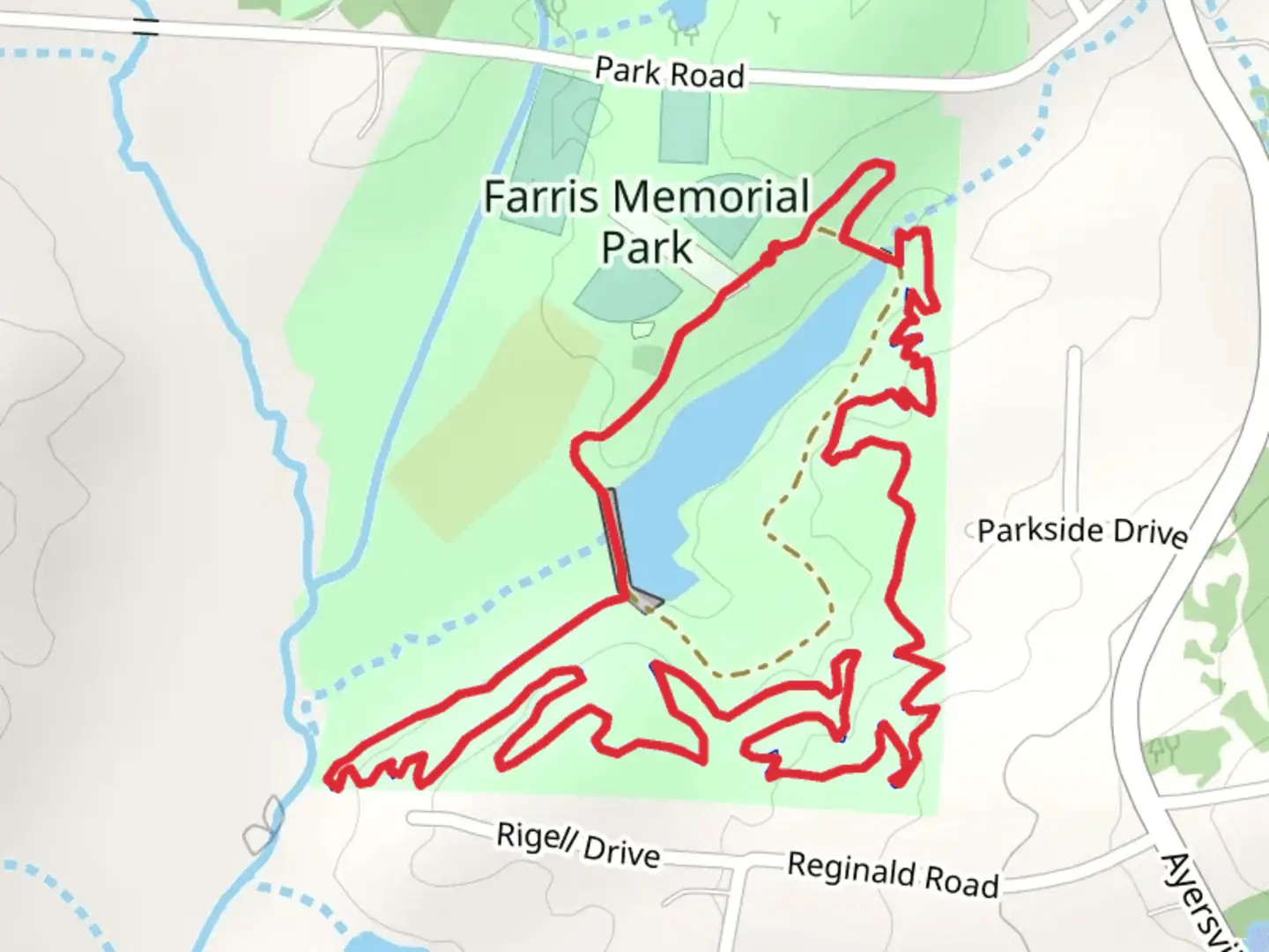 An image depicting the trail Farris Memorial Park Loop and its surrounding area.