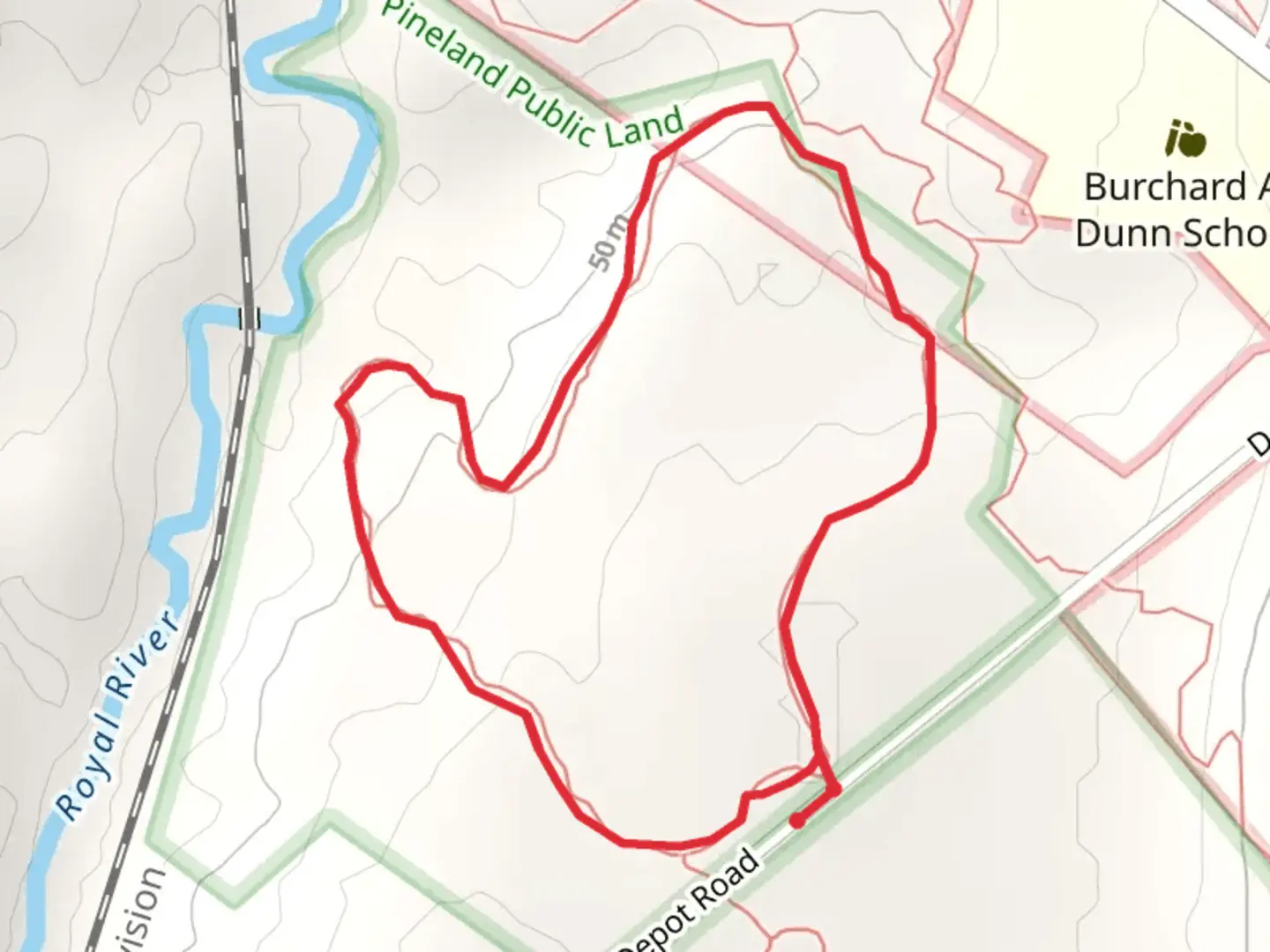 An image depicting the trail Depot Road Loop and its surrounding area.