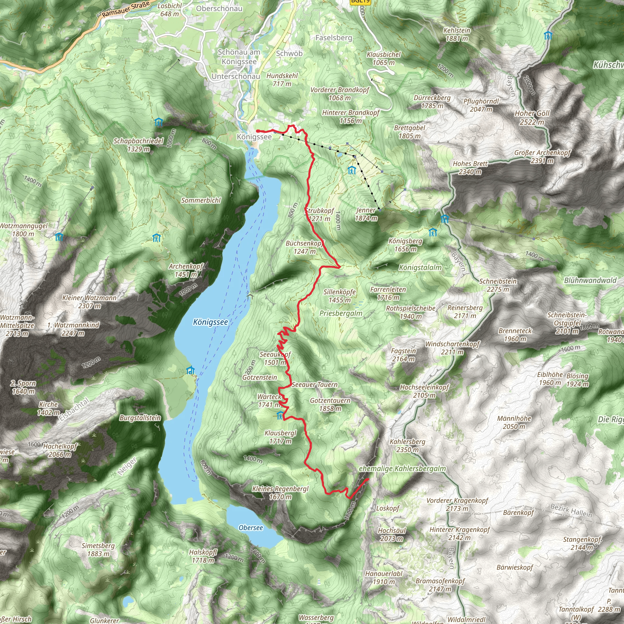 Ruine Mitterhüttenalm Walk via Königssee mobile static map