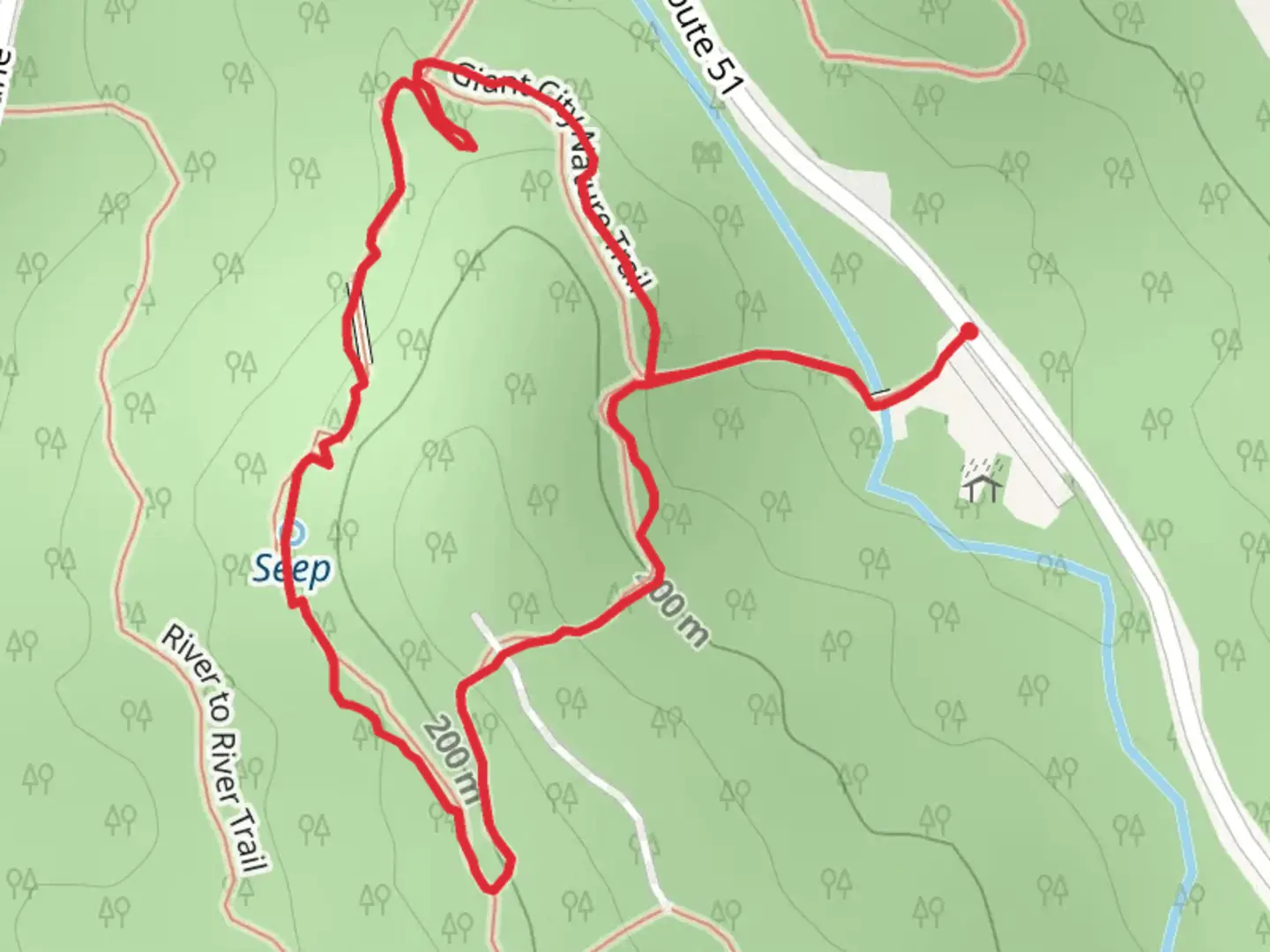 An image depicting the trail Giant City Nature Loop Trail and its surrounding area.