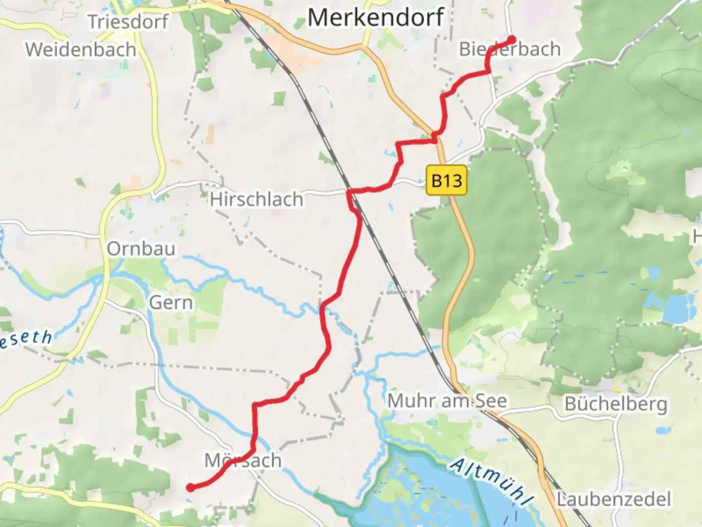 An image depicting the trail Gothendorf to Biederbach Walk and its surrounding area.