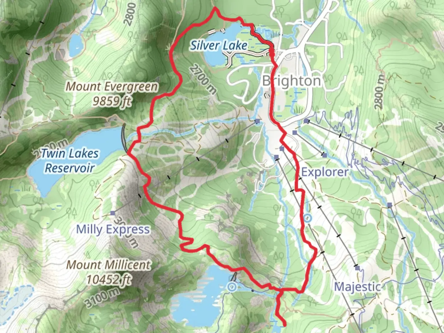 An image depicting the trail Lake Mary and Twin Lakes Reservoir via Brighton Lakes Trail and its surrounding area.