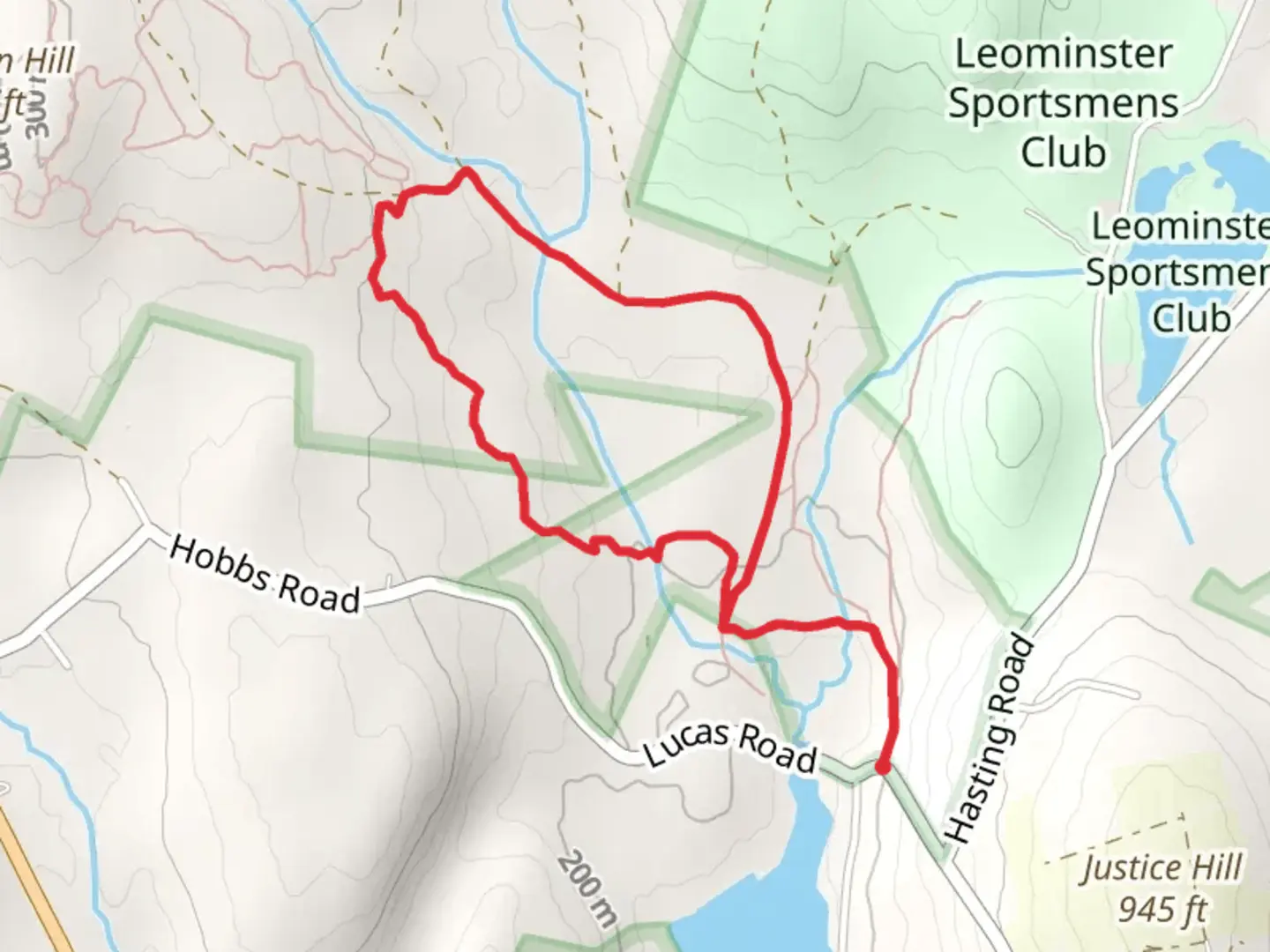 An image depicting the trail Hell's Highway and Steam Brook Loop Trail from Stuart Pond and its surrounding area.