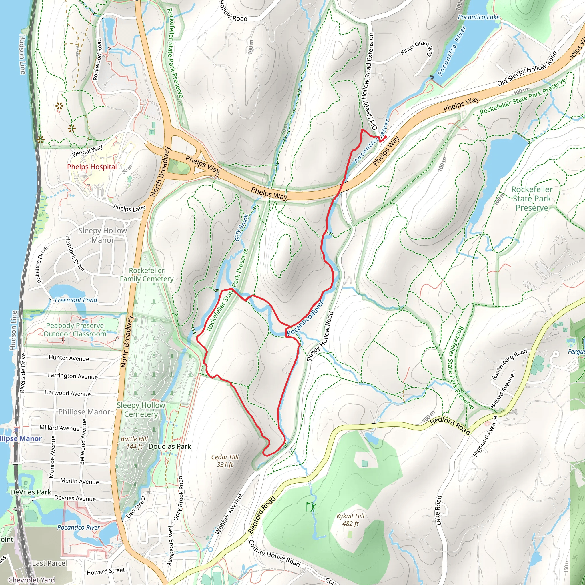 Douglas Hill and Canter Alley Loop via Pocantico River Trail mobile static map