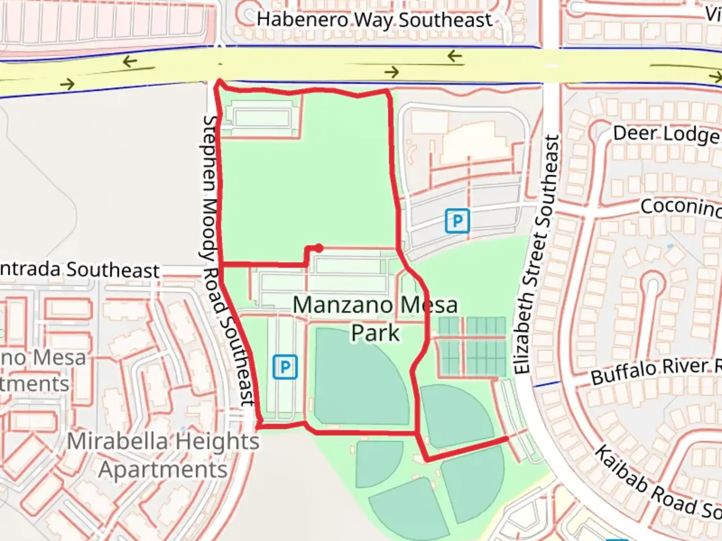 An image depicting the trail Manzano Mesa Park Loop and its surrounding area.
