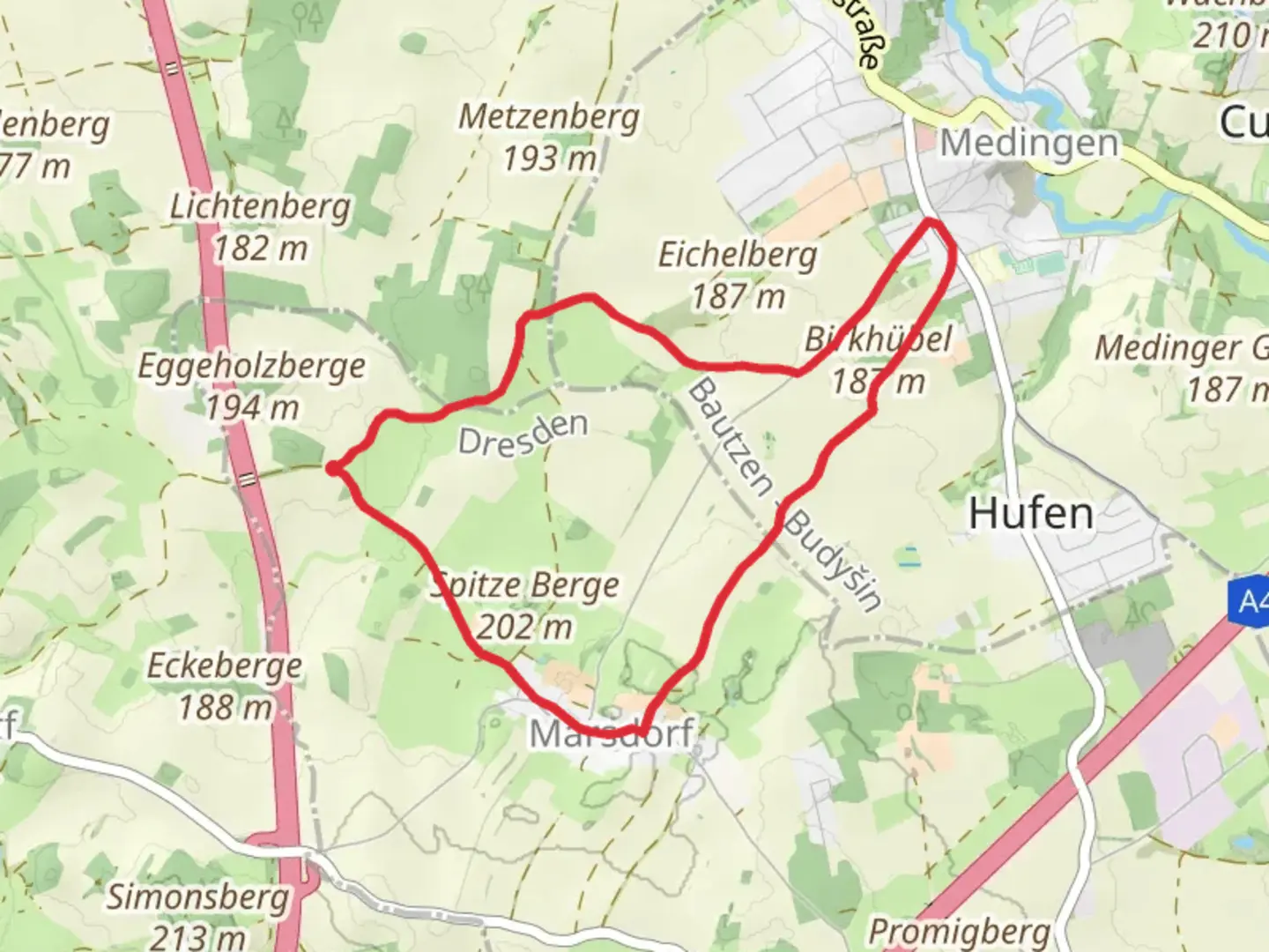 An image depicting the trail Spitze Berge Loop and its surrounding area.