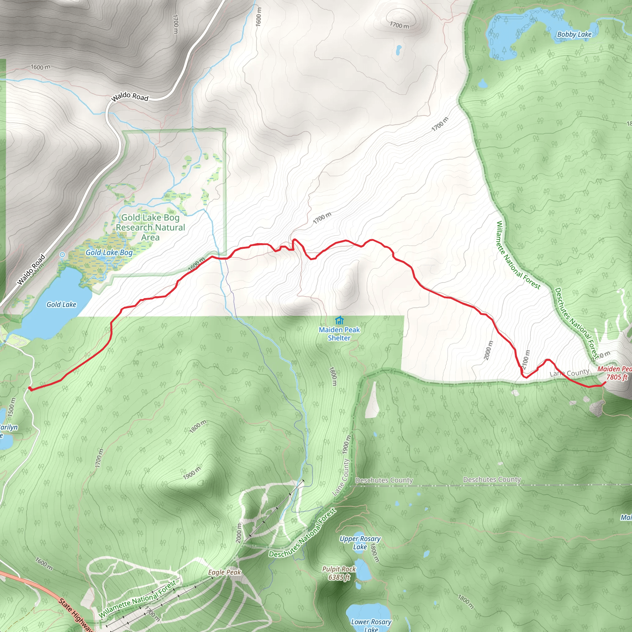 Maiden Peak Trail mobile static map