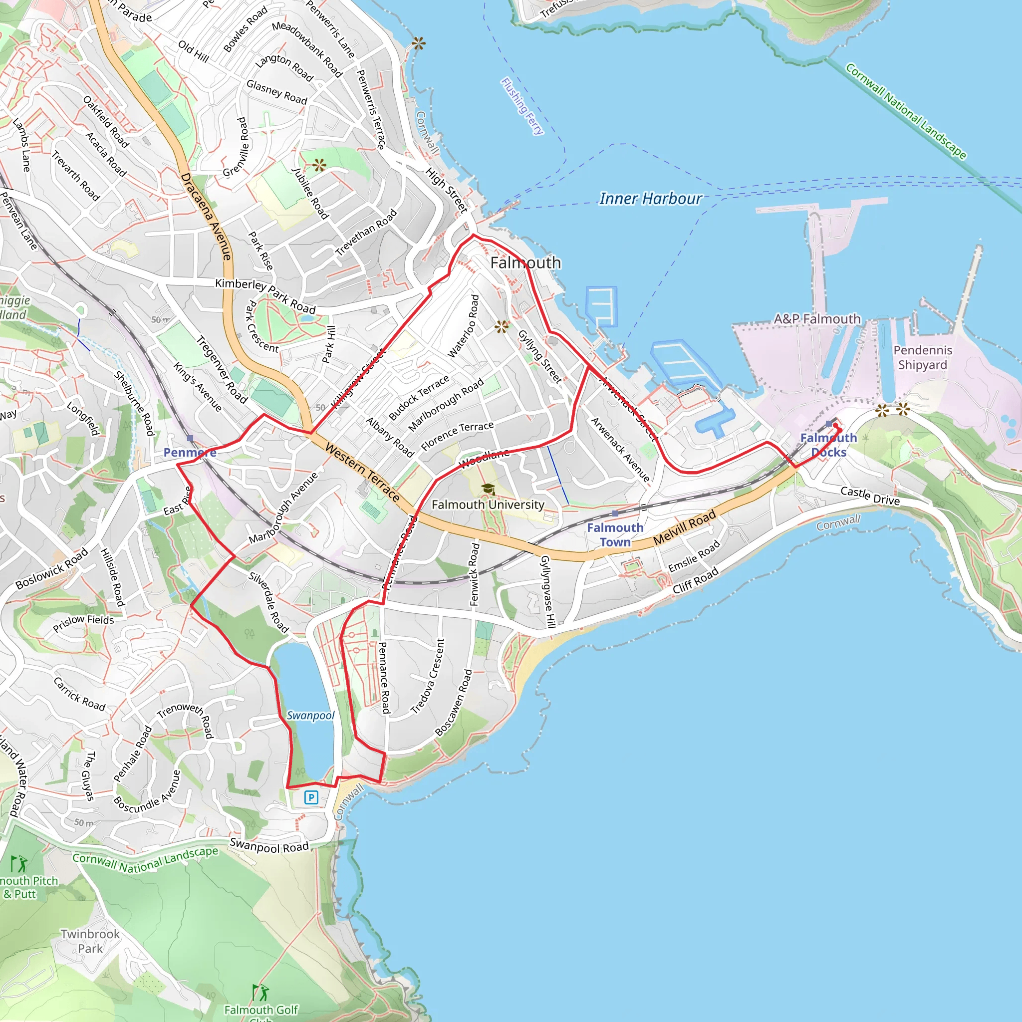 Falmouth Docks Station - Town Walk mobile static map
