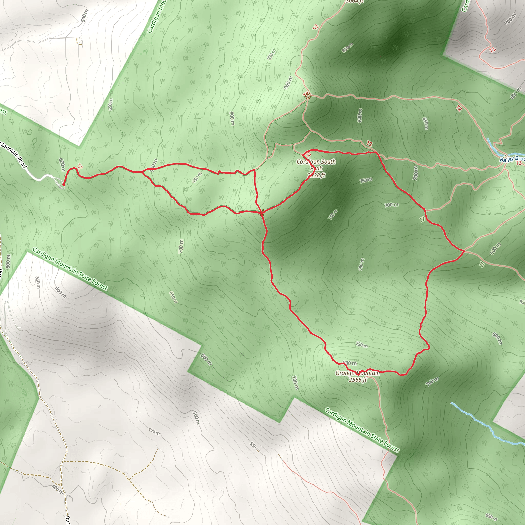 Orange Mountain and Cardigan South Peak Loop mobile static map