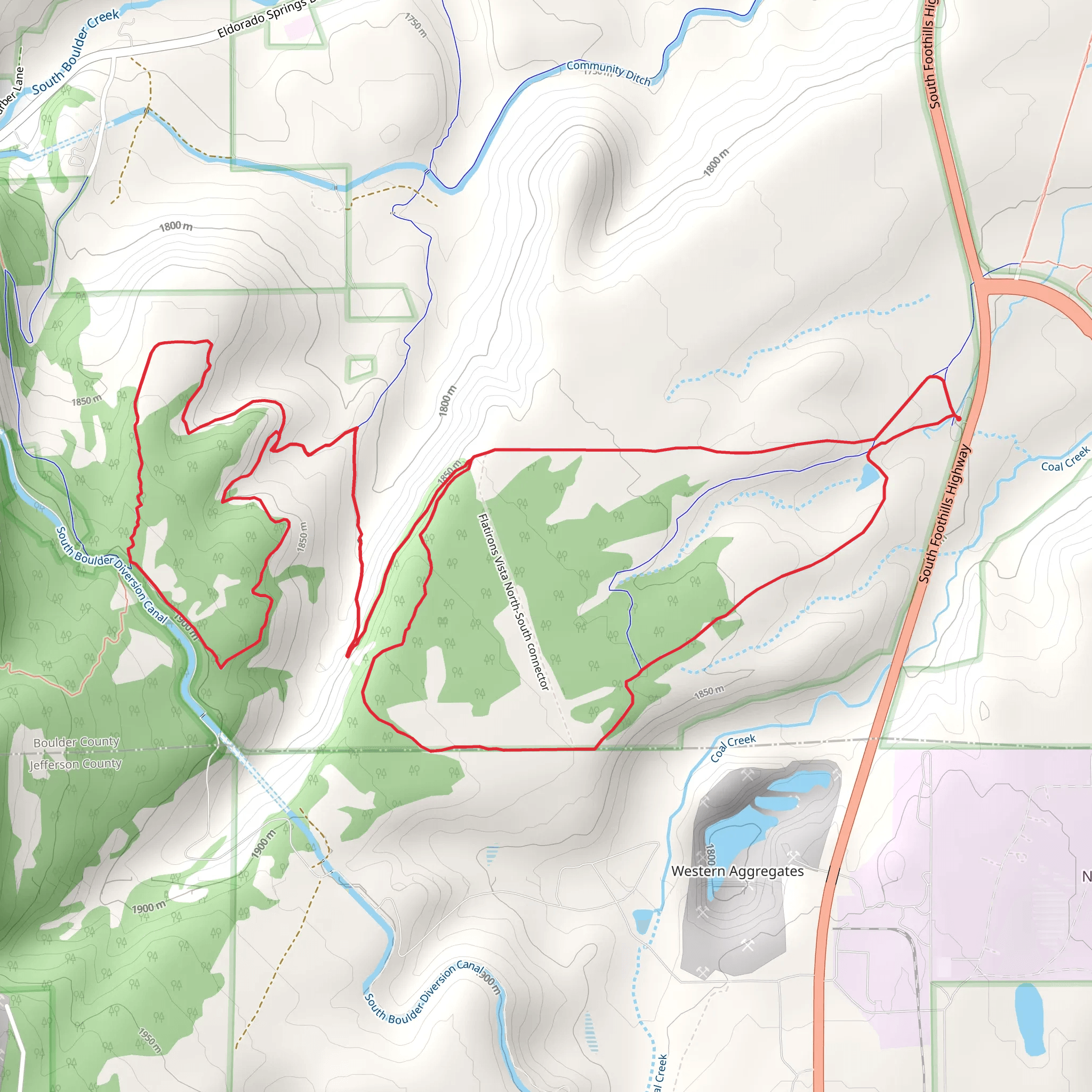 FlatIrons Vista North-South and Spring Brook North-South Loop Trail mobile static map