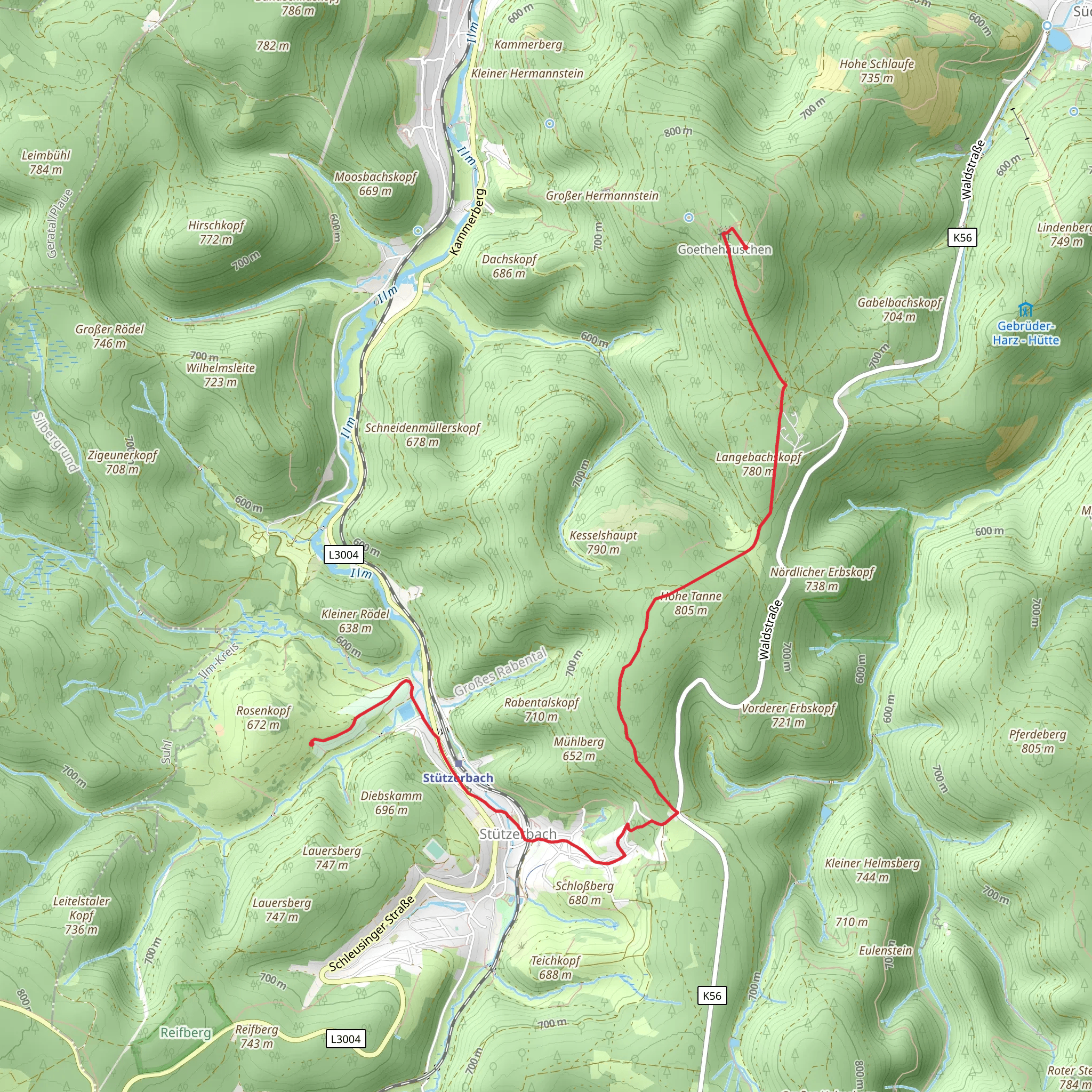 Am Rosenkopf to Kickelhahn via Keiner Goetheweg mobile static map