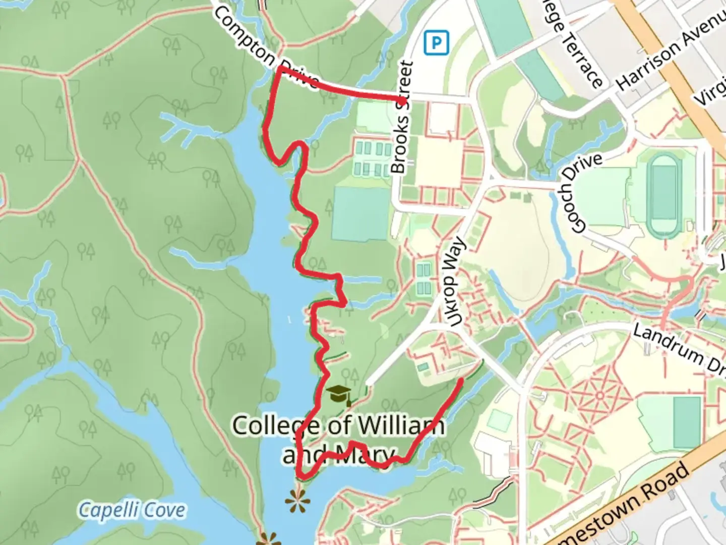 An image depicting the trail Matoaka Lake Trail and its surrounding area.