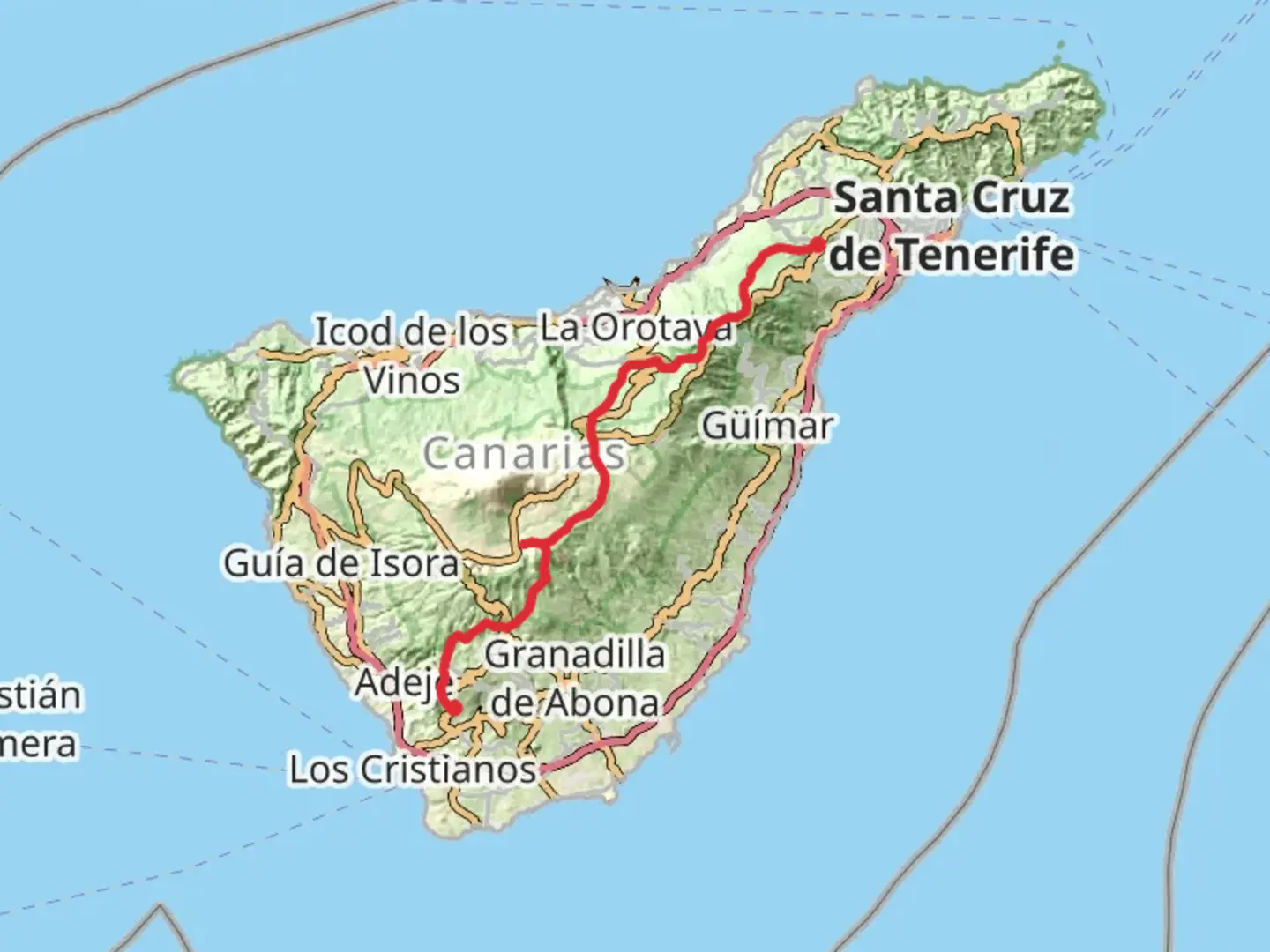 An image depicting the trail GR 131 De Tenerife and its surrounding area.