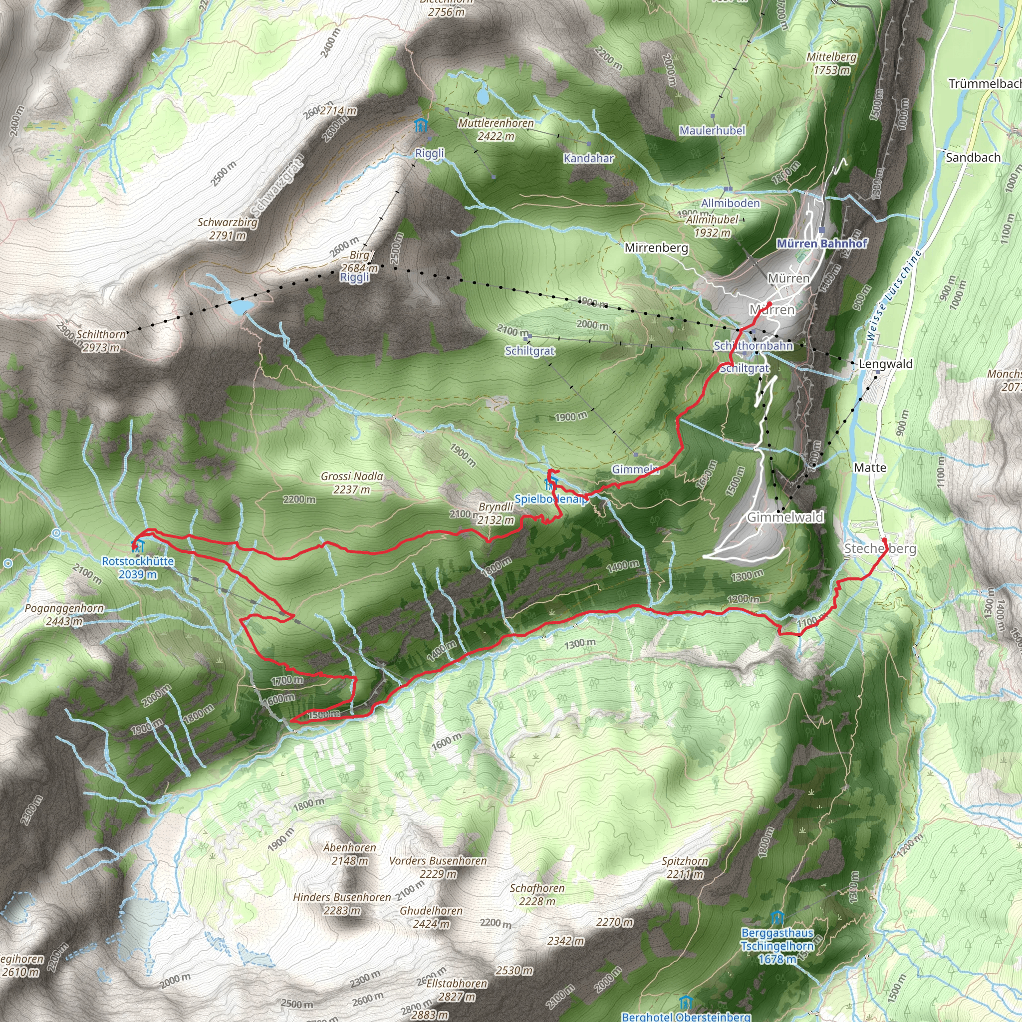 Stechelberg-Sefinen Valley-Rotstock Hut-Mürren mobile static map