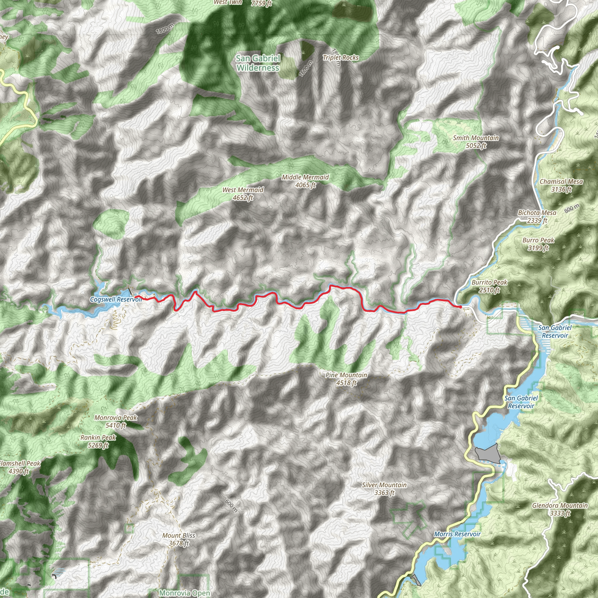 Cogswell Reservoir via Devils Canyon Dam Truck Trail mobile static map