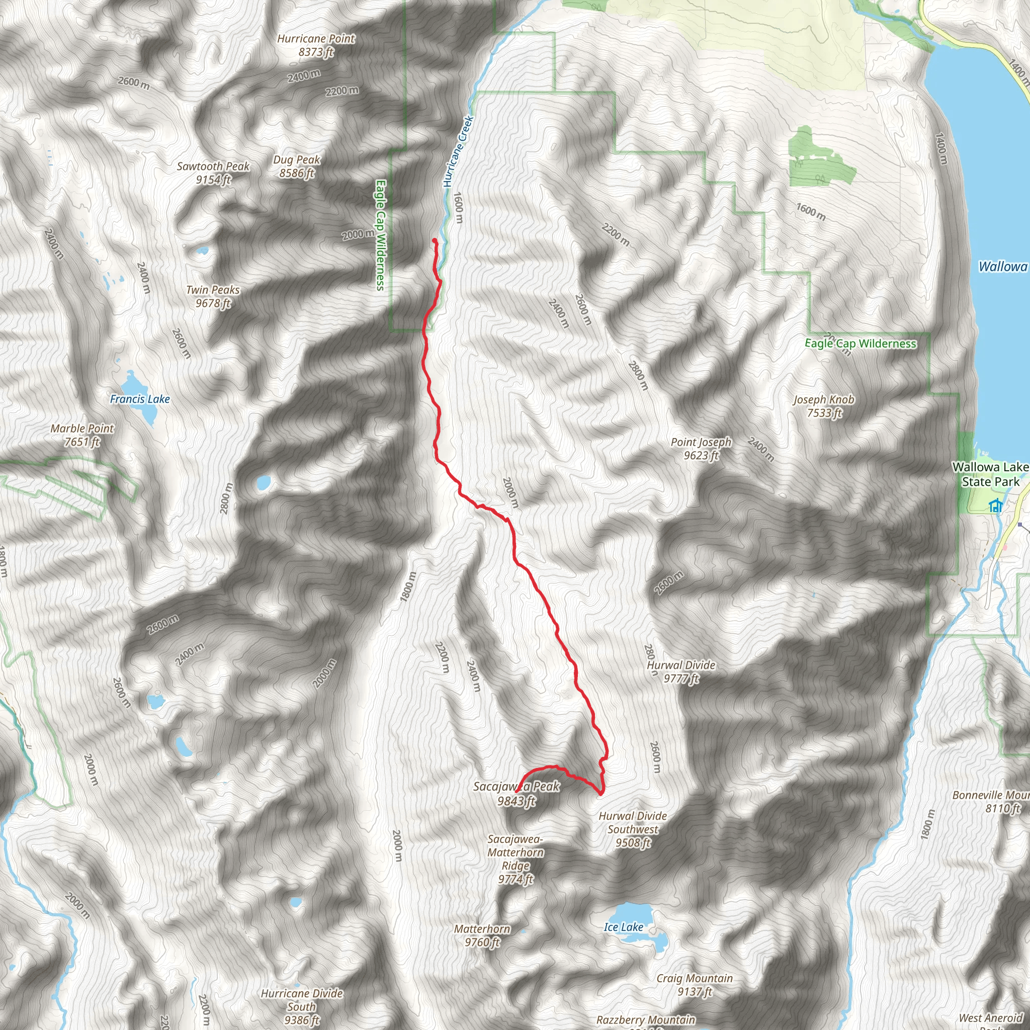 Sacajawea Peak via Hurricane Creek Trail mobile static map