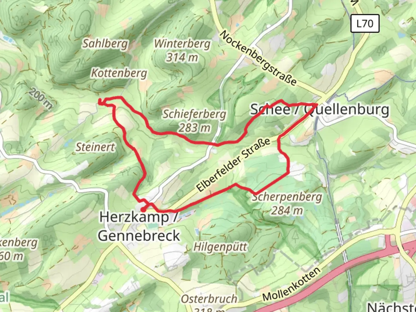 An image depicting the trail Zur Fahrentrappe and Zur Huette Loop and its surrounding area.