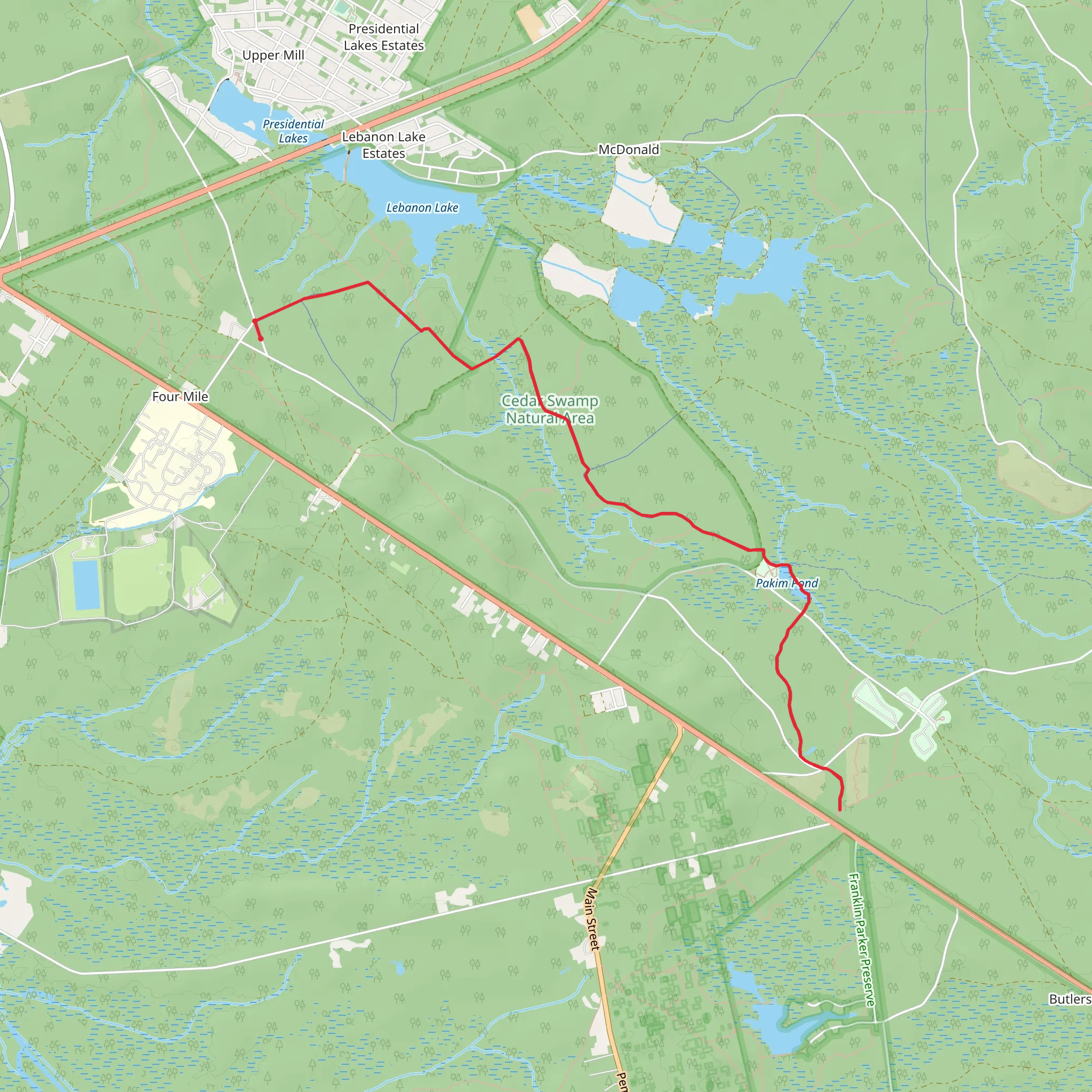 Cranberry Red and Batona Trail mobile static map