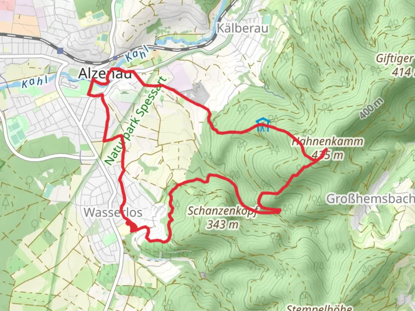 An image depicting the trail Hohnenkamm via Kulturweg Alzenau and its surrounding area.